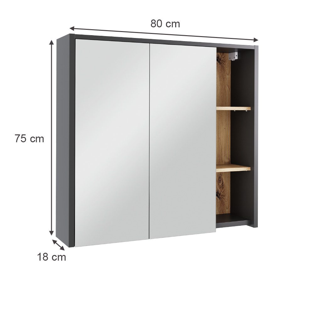 Vicco Badezimmerspiegelschrank Viola, Grau/Artisan, 80 x günstig online kaufen