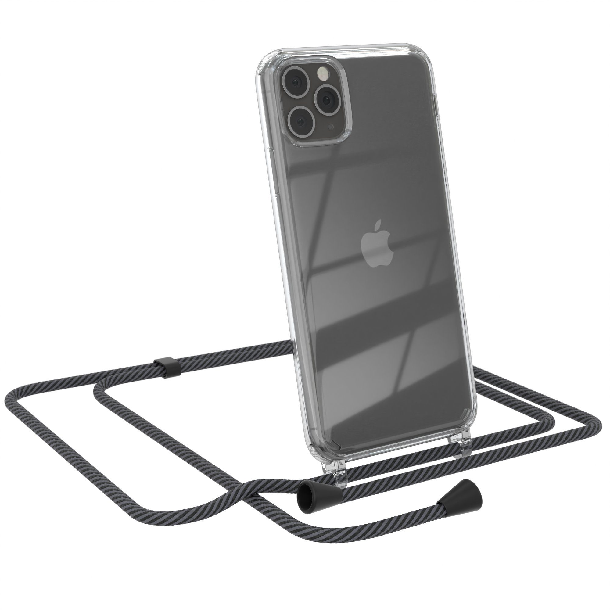 EAZY CASE Handykette Kette Clips Schwarz für Apple iPhone 11 Pro Max 6,5 Zoll, Handykette mit Schnur Cross Bag für Mann Frau Festivalbag Grau Schwarz