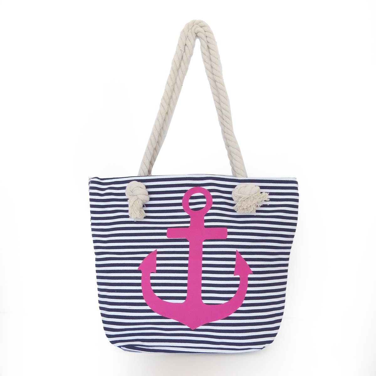 Sonia Originelli Umhängetasche Strandtasche mit Ankermotiv Beachbag Shopper Streifen Maritim marine-pink