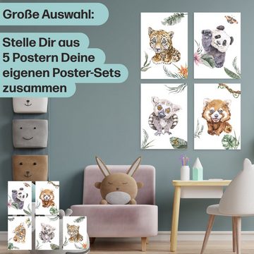 CreativeRobin Poster Süßes Tiere-Poster-Set als Babyzimmer Deko, Tiere des Dschungles