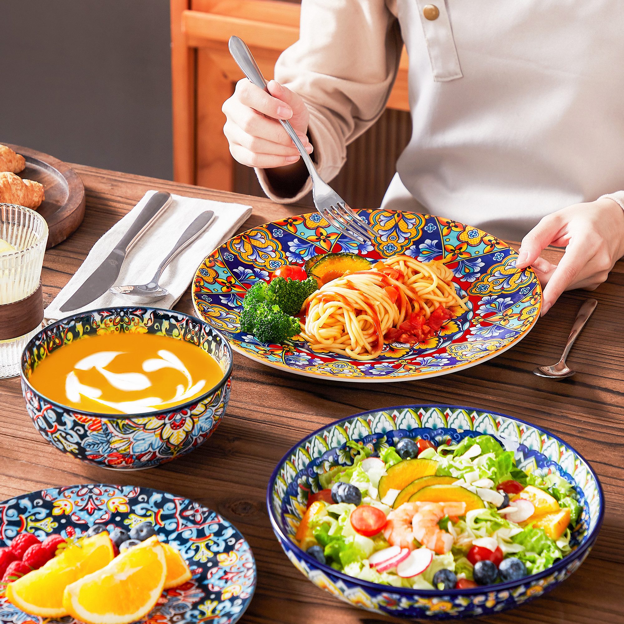 vancasso Geschirr-Set Tafelservice für 4/6 Personen, Porzellan, BOHO-Stil (24-tlg), 6 Personen, Porzellan