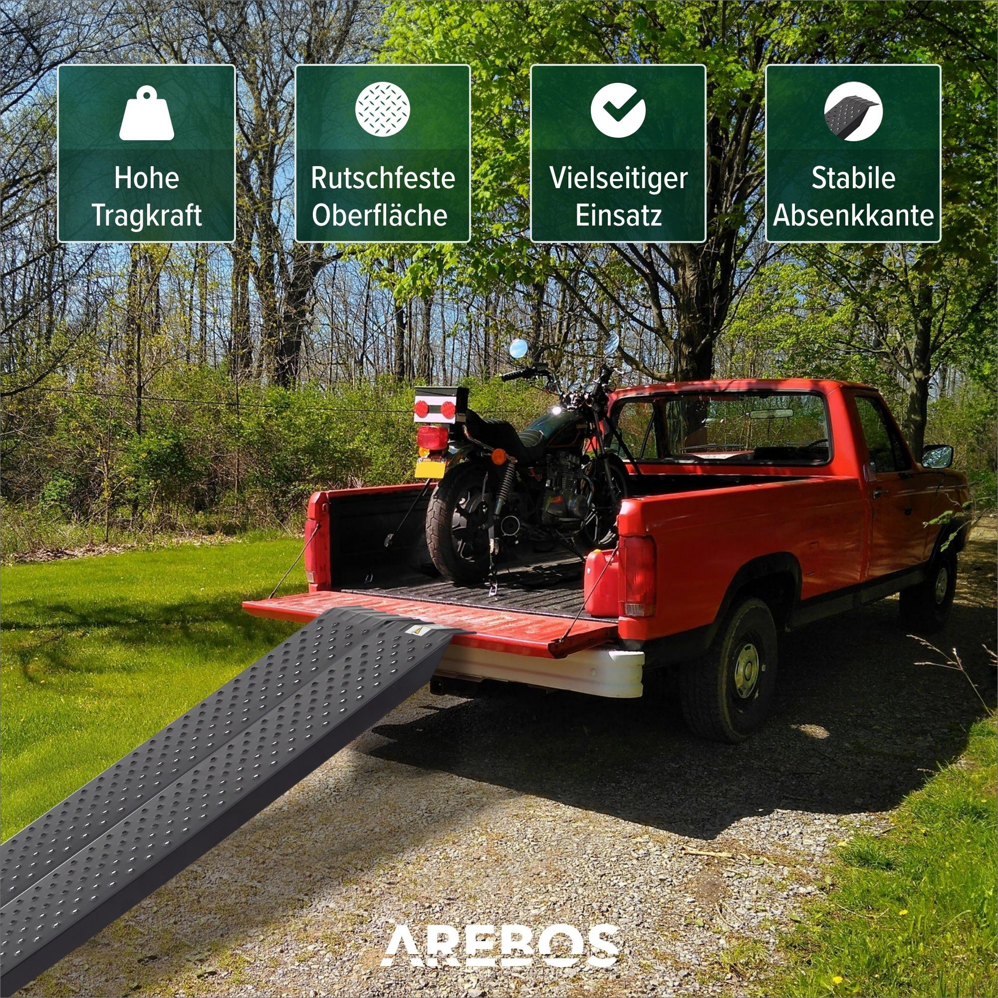 Arebos Auffahrrampe Laderampe Verladerampe Autorampe Auffahrhilfe max. 400 kg (2er), Hochwertige und stabile Stahlkonstruktion