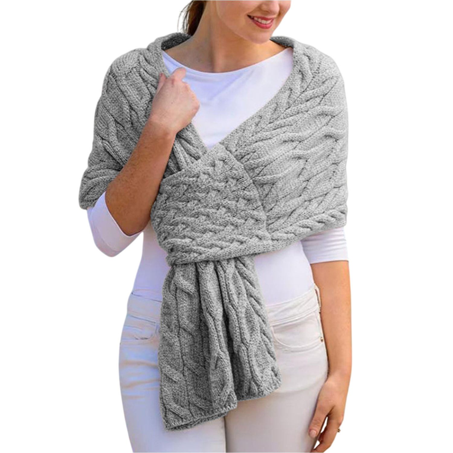 Refttenw Poncho Damen Strickschal,Winter Schal,mit Zopfmuster und Schlaufe