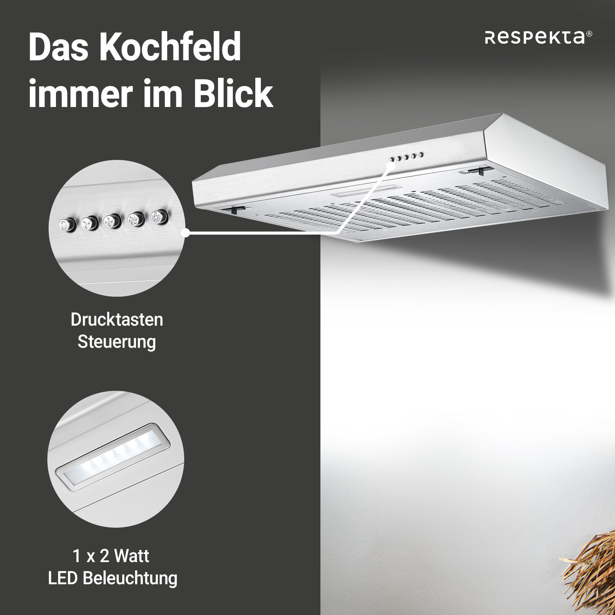 RESPEKTA Unterbauhaube Sina Sina, EEK: A, 3 Leistungsstufen, LED-Beleuchtung, AB- und Umluftfähig