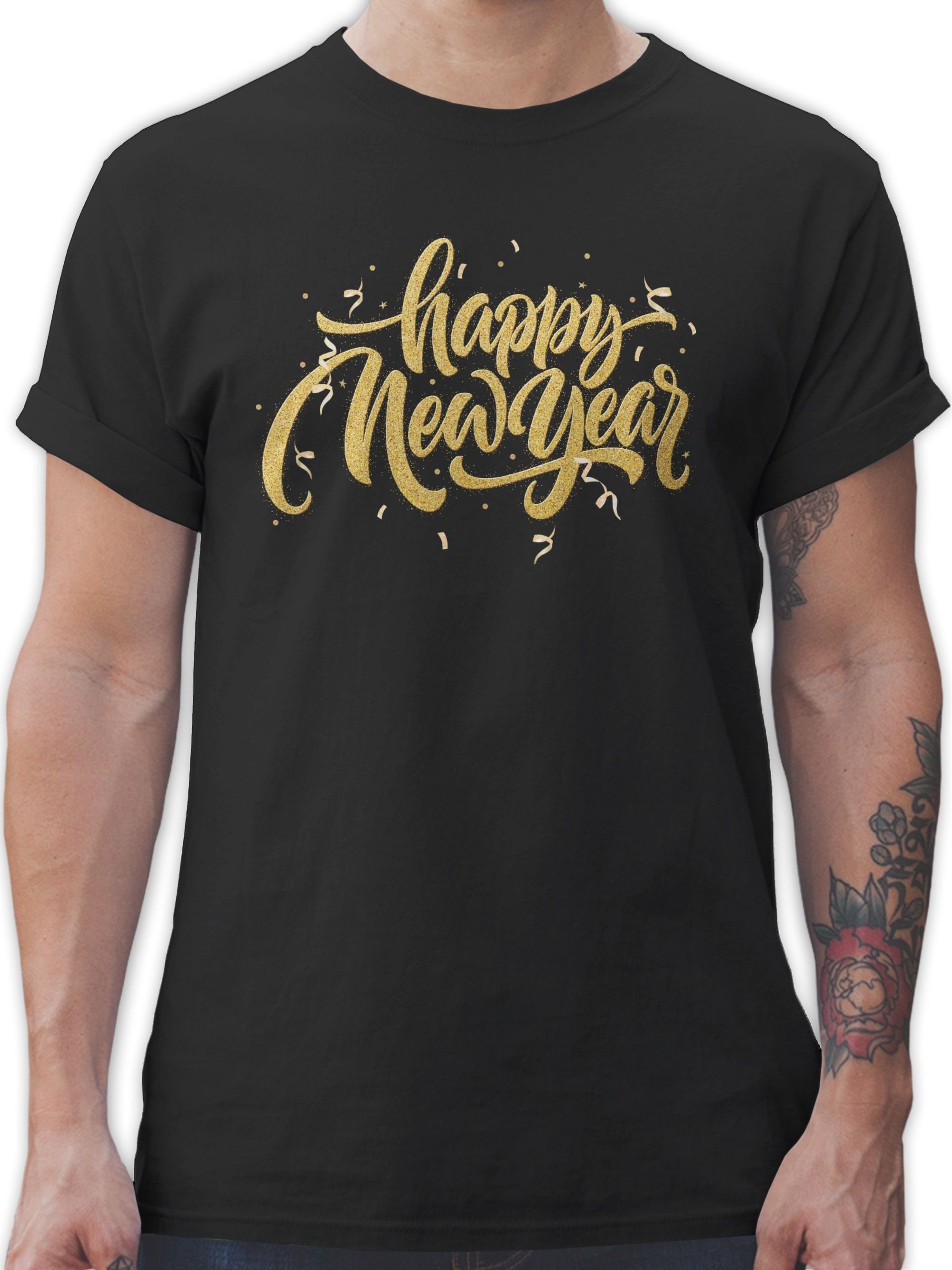 Shirtracer T-Shirt Happy New Year Silvester Schwarz Erwachsene 01
