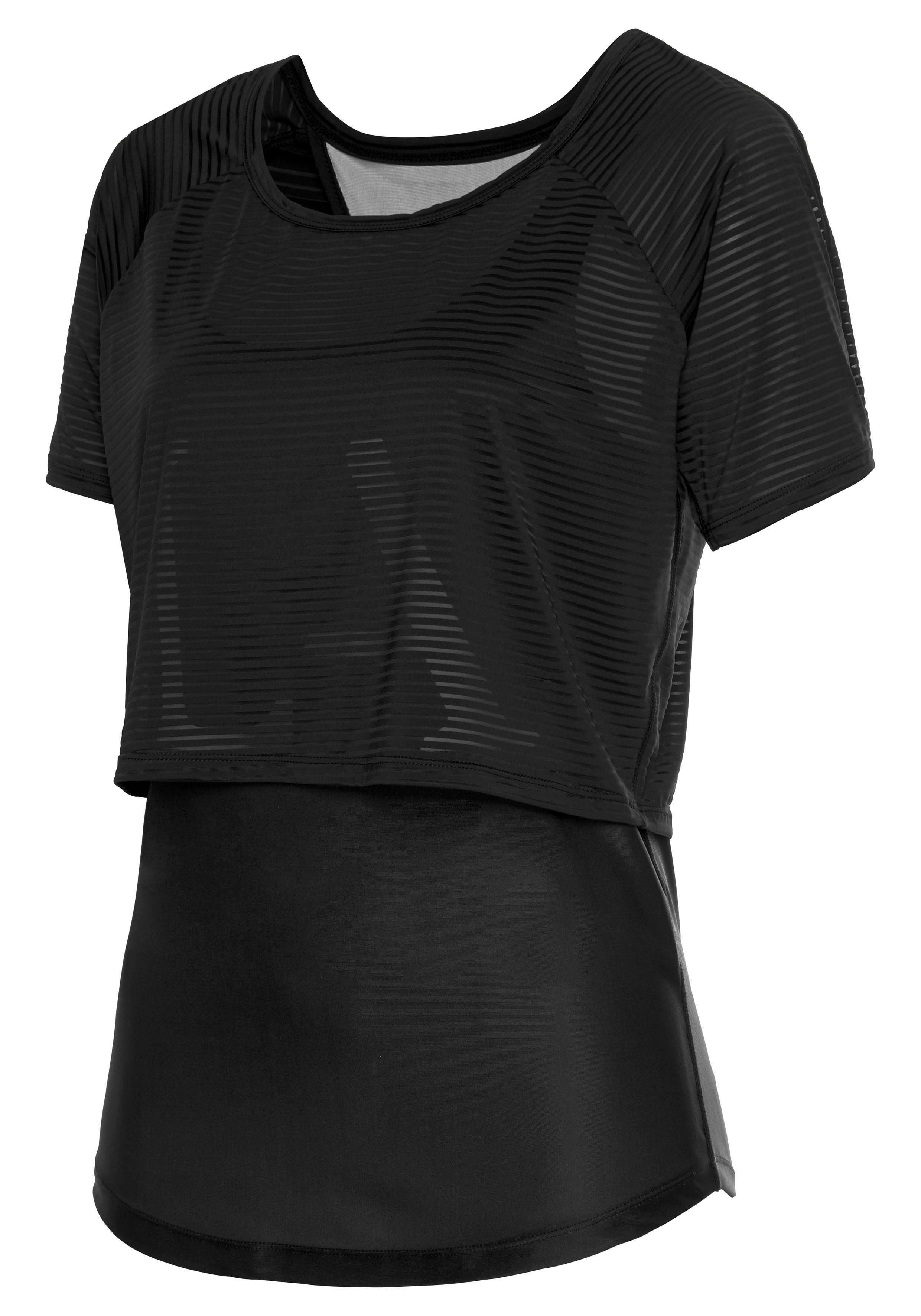 Layer-Design im Funktionsshirt schwarz 1 Mauve T-Shirt 2 ACTIVE Digital LASCANA in