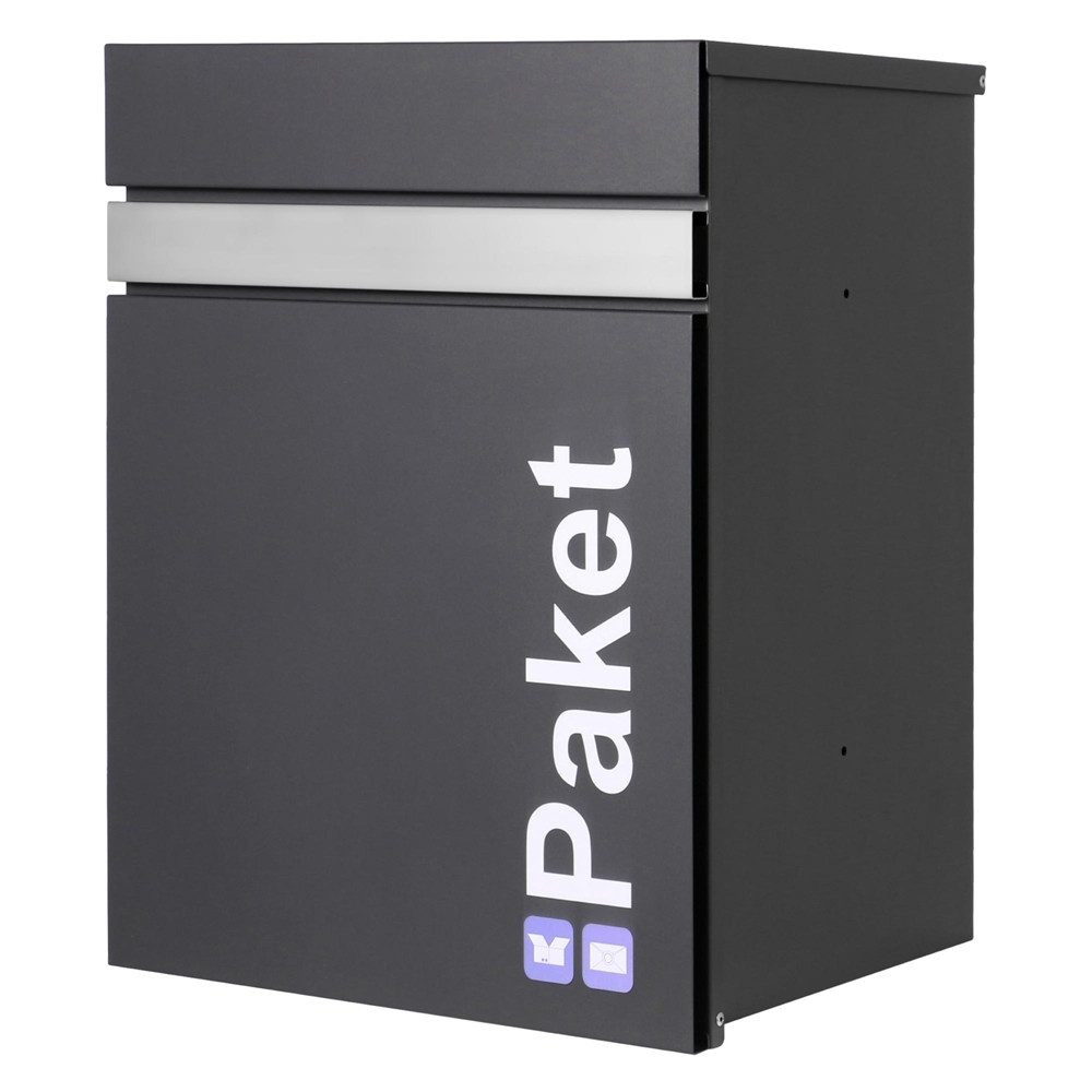 ML-DESIGN Paketbriefkasten Paketbriefbox mit Rückholsperre aus verzinktem Stahl, Briefkasten, Anthrazit-Silber Paketbox Postkasten Wandmontage/freistehend
