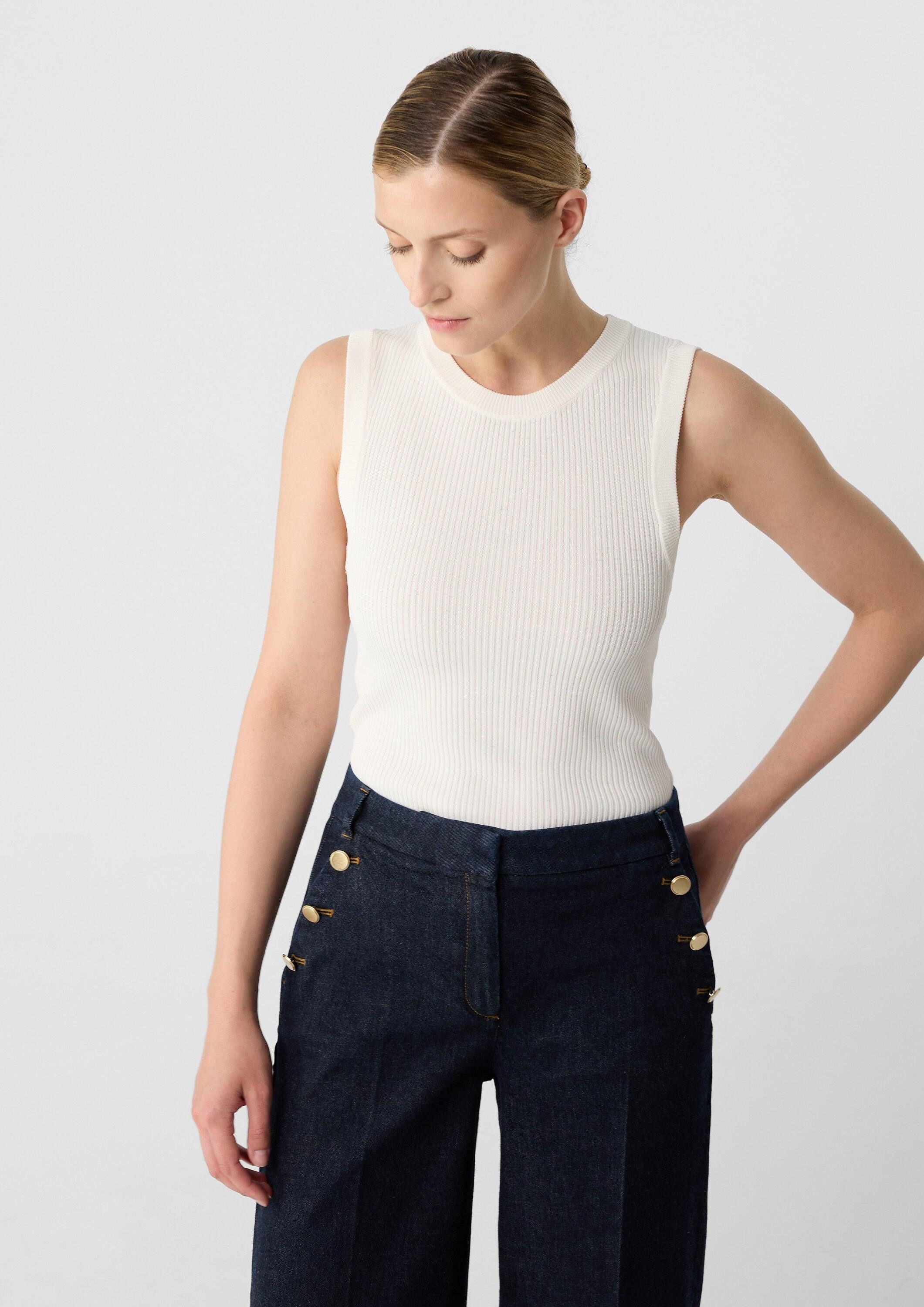 comma Muskelshirt Strickpullunder Geripptes Stricktop aus Viskosemix im Slim Fit