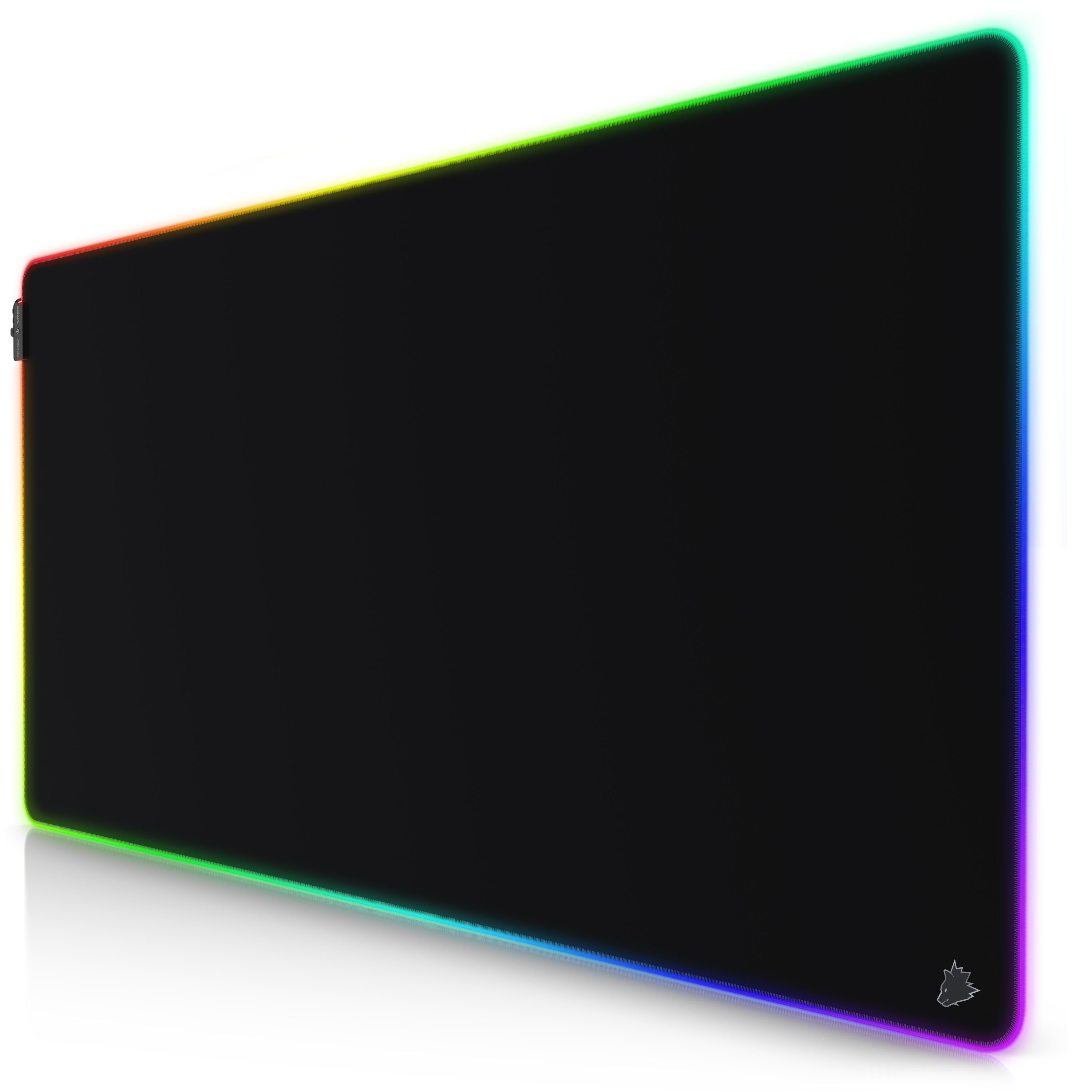 Titanwolf Gaming Mauspad RGB Mousepad 1200 x 600 x 3 mm, LED Multi Color XXXL Tischunterlage (1-St), rutschfest, abwaschbar, Geschwindigkeit & Präzision, Symbol grau