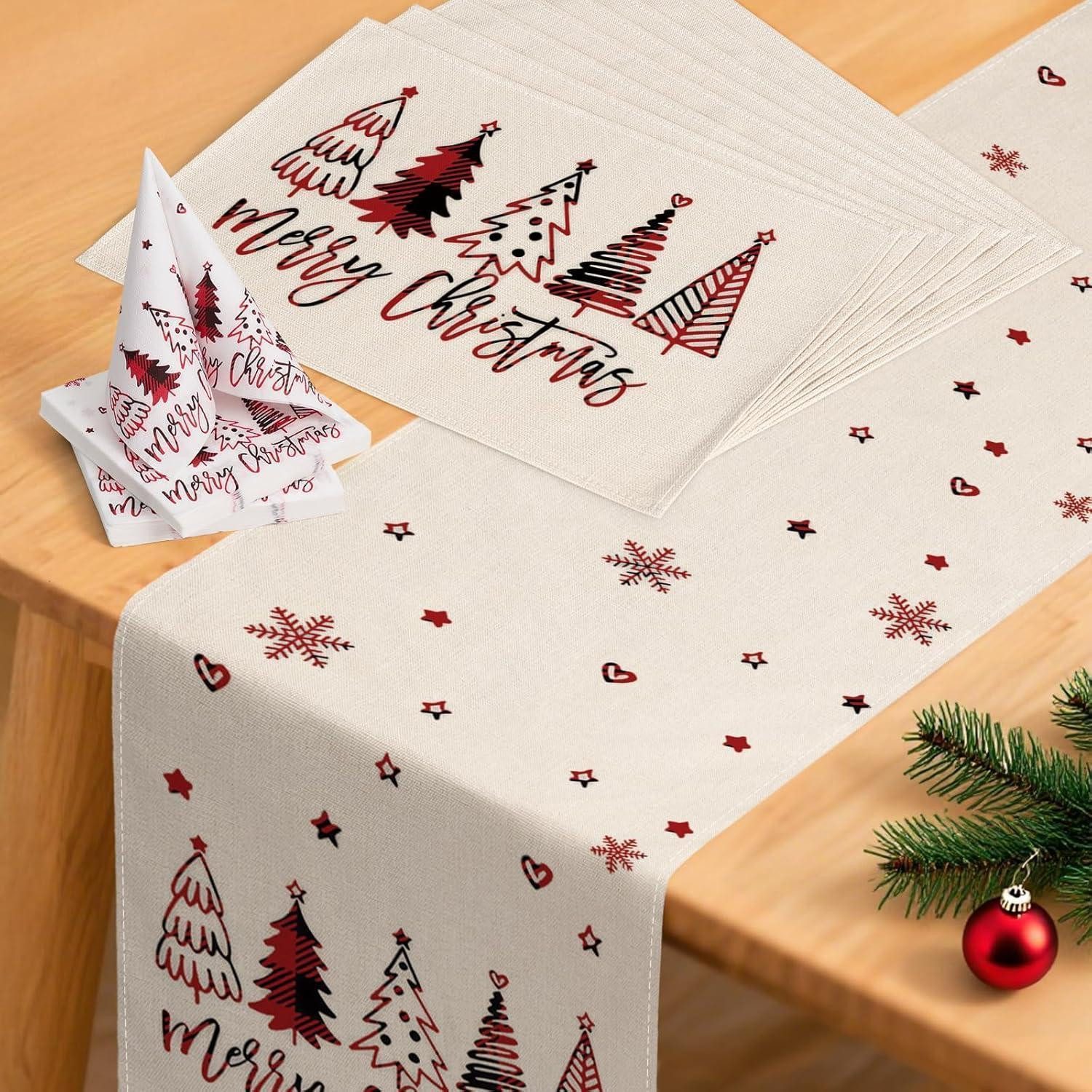 LuxusKollektion Tischläufer Tischläufer-Set Rot Winter 3-teilig 40x240cm