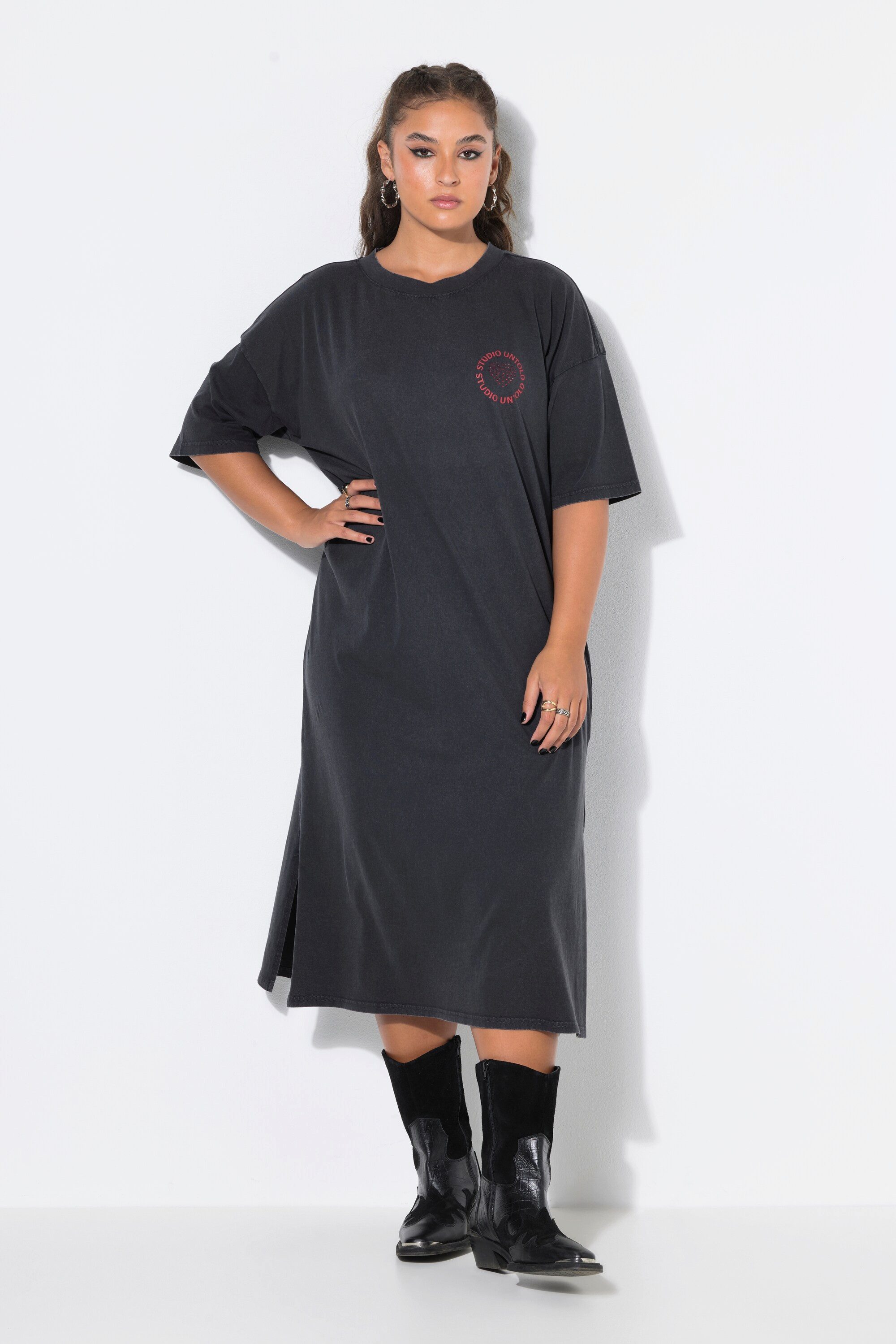 Studio Untold Midikleid Midi-Jerseykleid A-Linie Applikation Halbarm