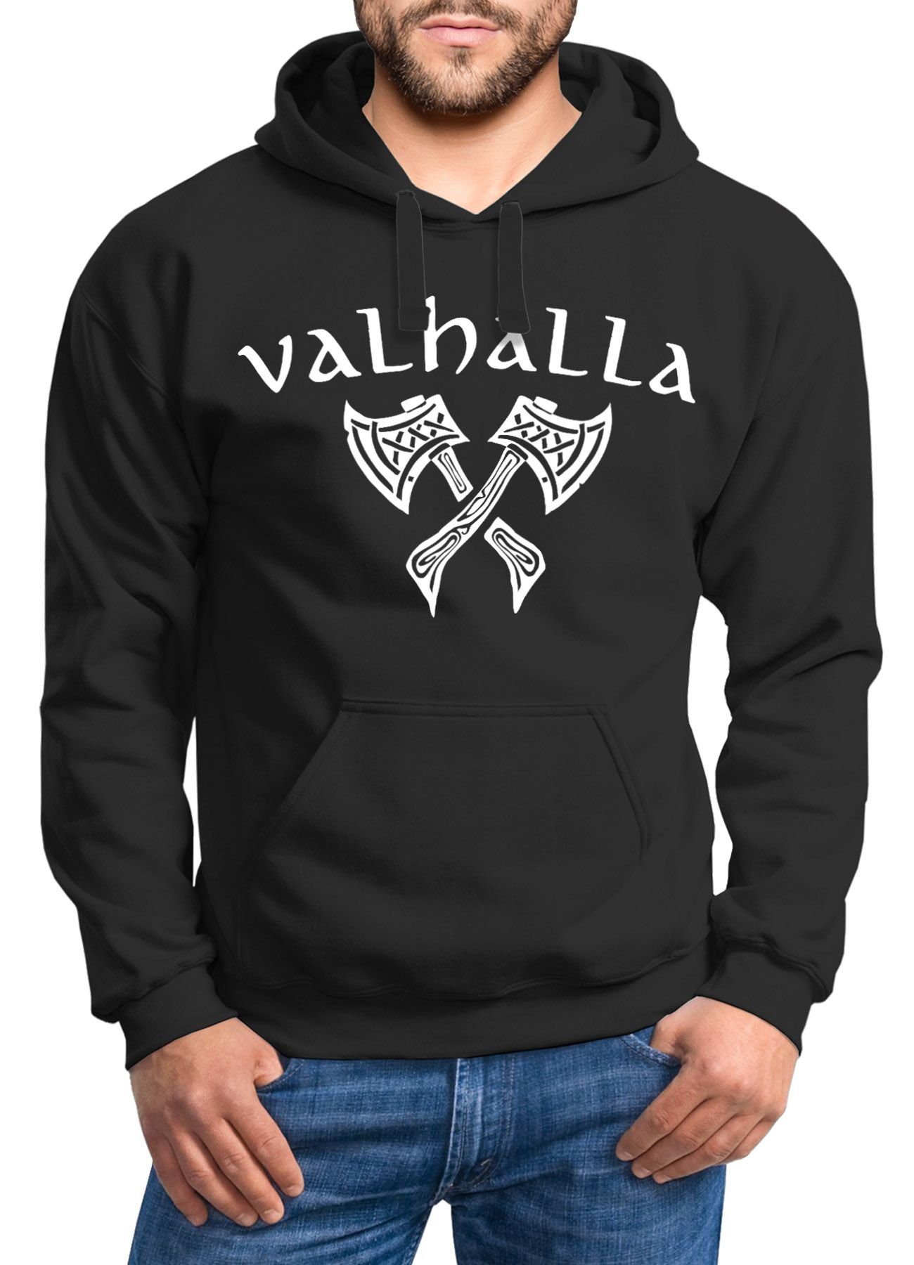 Aufdruck Mythologie Print Hoodie Herren Viking Streetstyle Valhalla Hoodie Axt Neverless Nordische Odin Fashion Neverless®