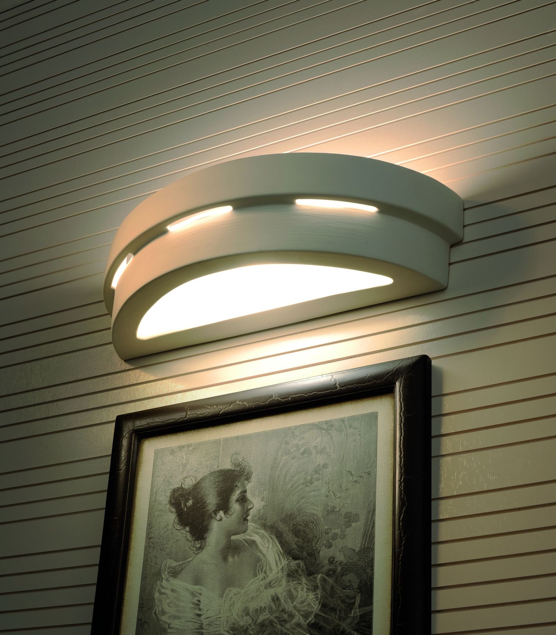 Licht-Erlebnisse Wandleuchte KERAMIKLEUCHTE, ohne Leuchtmittel, Wandlampe Gips bemalbar Design Lechte Lampe