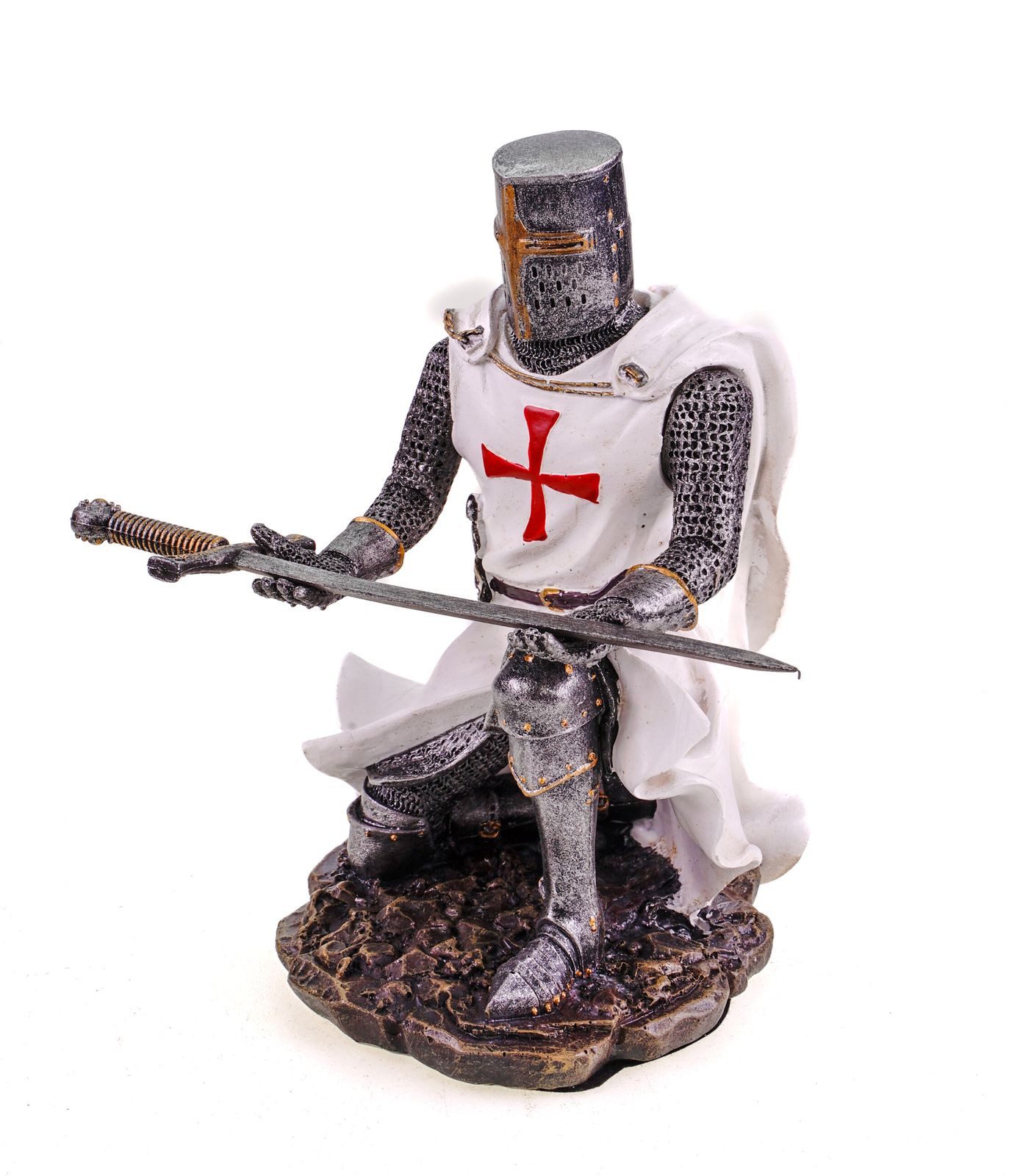 Vogler Dekofigur Kreuzritter Figur knieend mit Schwert detailreiche Ritterstatue 18 cm