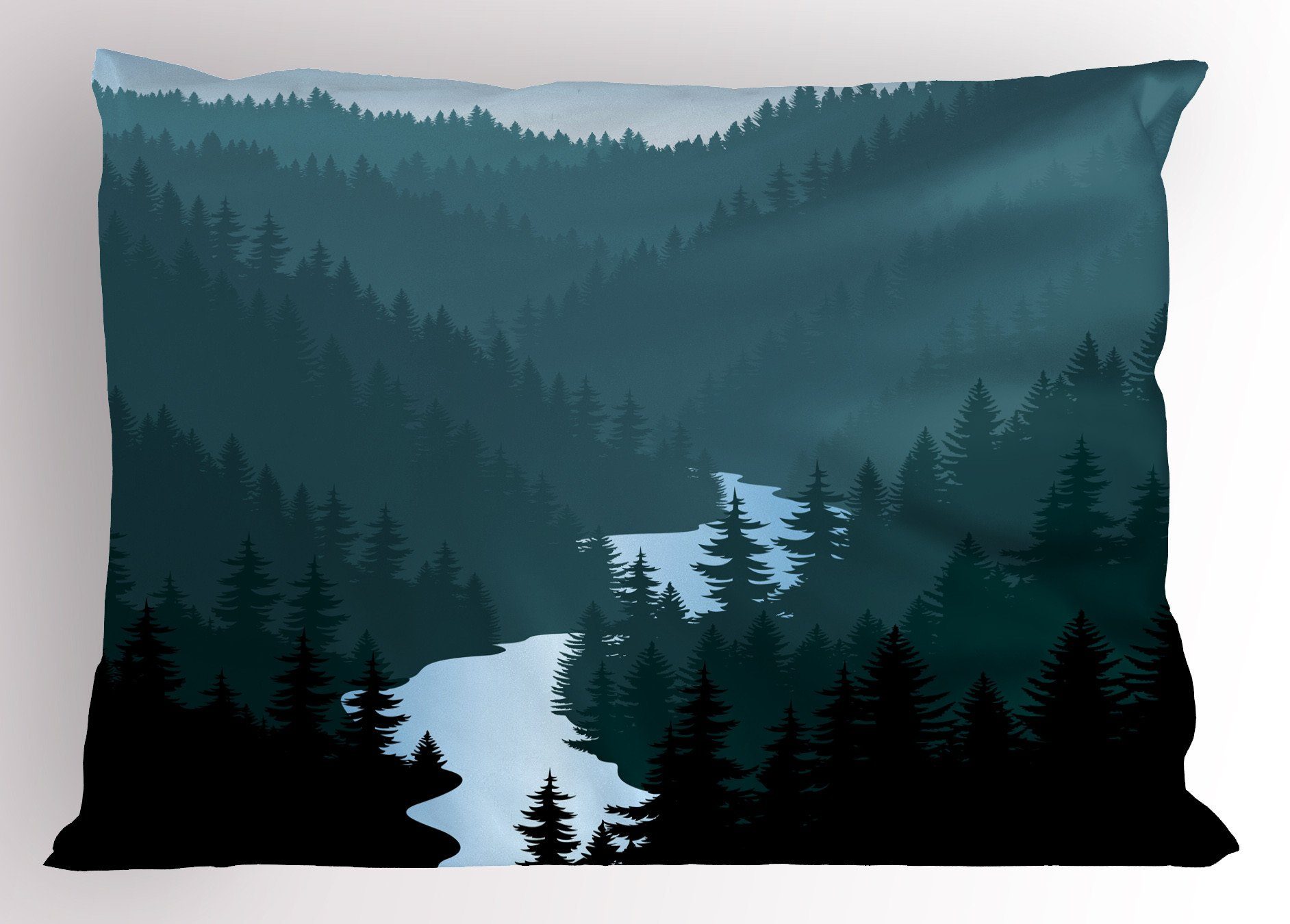 Wald und King Size Dekorativer Kissenbezüge Gebirge Kissenbezug, Fluss holzig Abakuhaus Standard Stück), (1 Gedruckter