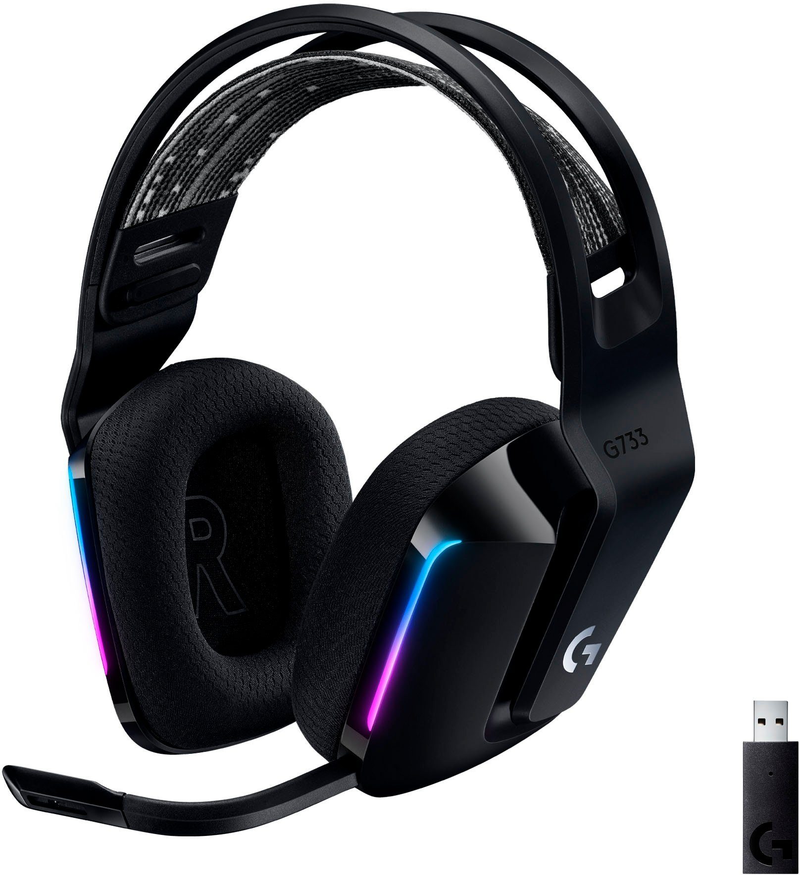 Logitech G G733 schwarz Gaming-Headset abnehmbar, RGB (Mikrofon Wireless (WiFi) WLAN LIGHTSPEED