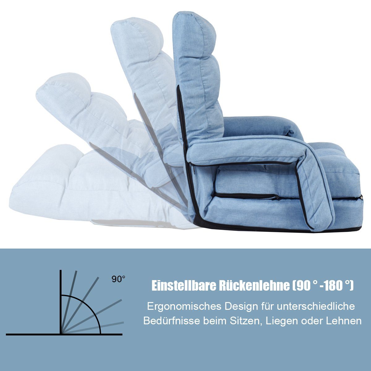 COSTWAY Relaxsessel Liegebett, verstellbar,klappbar,mit Armlehnen&Kissen