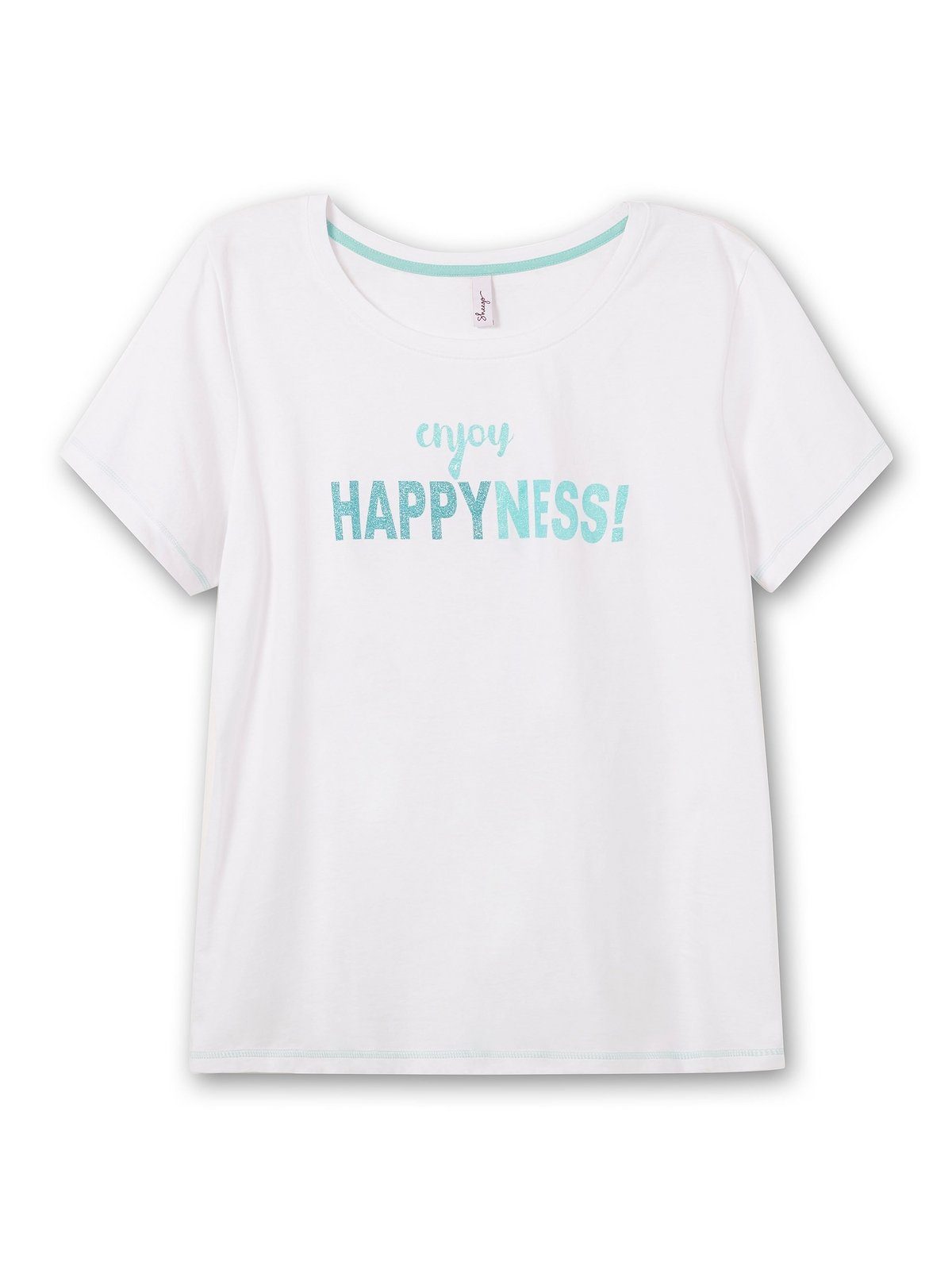 Sheego T-Shirt Große Größen bedruckt tailliert mit leicht weiß Wordingprint