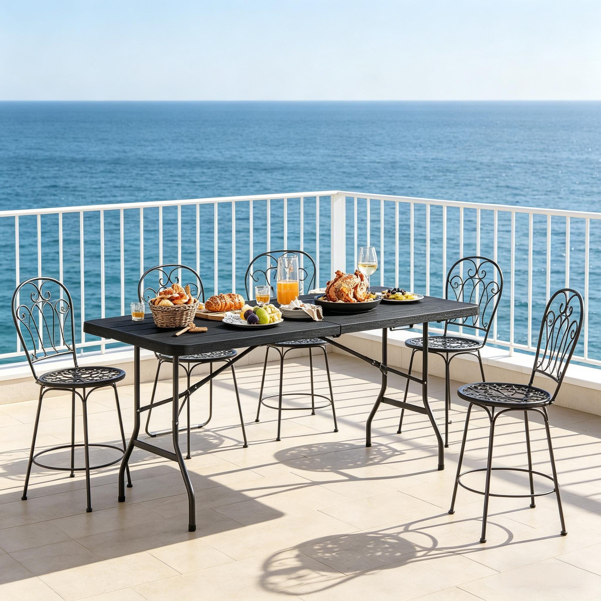 CHICFURN Klapptisch Balkon Tisch mit glatter Tischplatte (Packung, 1-St., Klappbarer Design Esstisch als Buffet Tisch), Schwarz, 180 x 74 x 70 cm