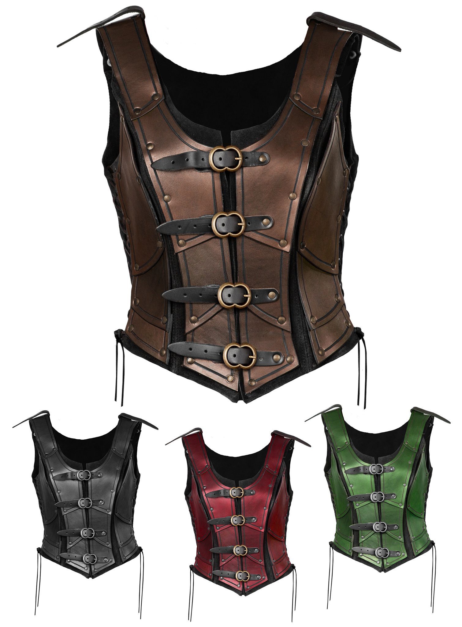 Andracor Kostüm Lederrüstung - Elfenkriegerin, kurz, Eine aufwendige Lederrüstung für Damen, kombiniert aus weichem Velou