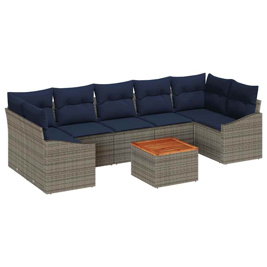 vidaXL Gartenlounge-Set Gartensofa-set 8 pcs Grau und Marineblau Poly-Rattan, (8-tlg)
