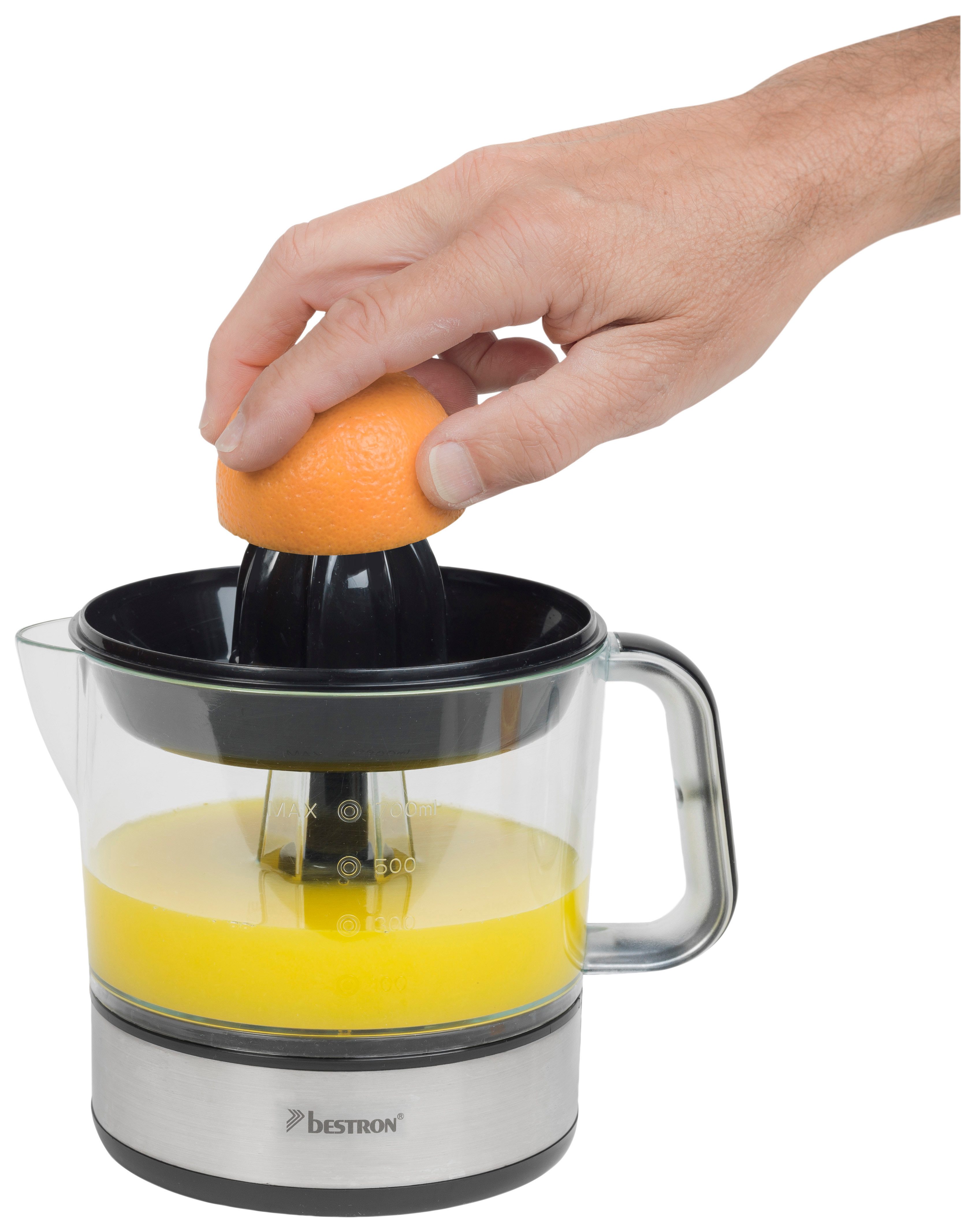 bestron Zitruspresse ACJ350, 40 W, 700 ml mit 2 Presskegeln & Frischhaltedeckel