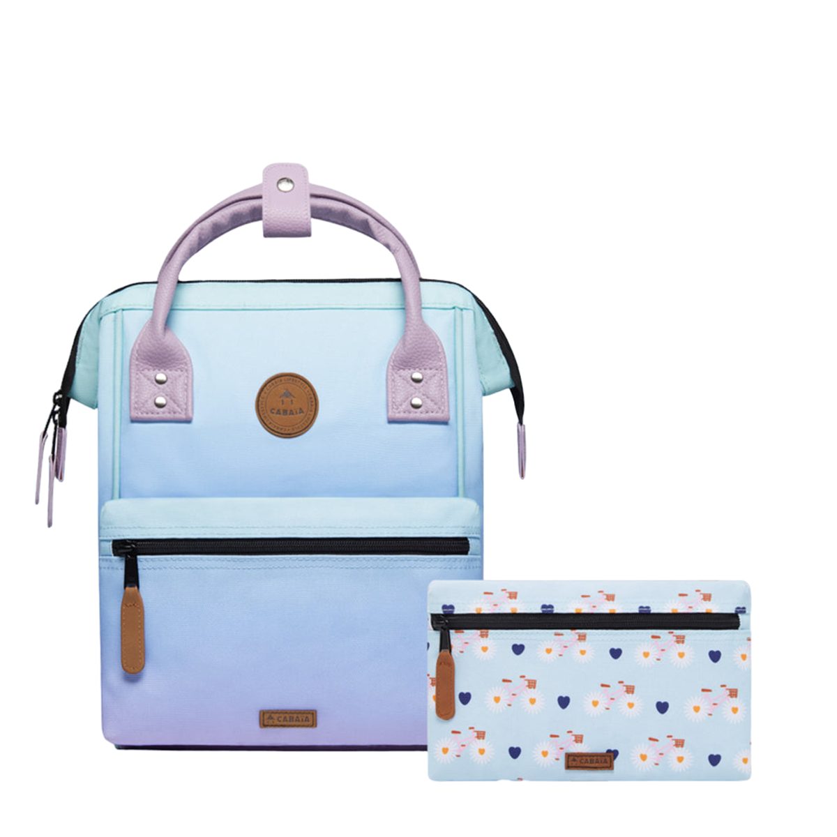 CABAIA Rucksack Adventurer Small Mykonos (Set, 3-tlg., inkl. 2 auswechselbaren Vordertaschen), Tagesrucksack mit austauschbaren Vordertaschen