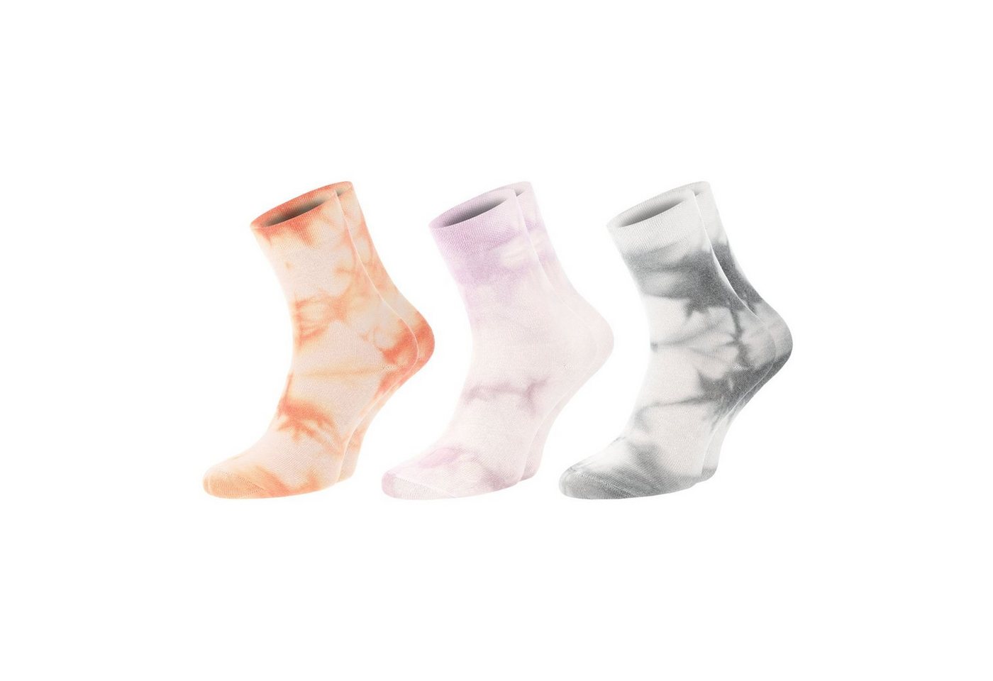 Chili Lifestyle Freizeitsocken BATIK Socken für Damen aus Baumwolle in aprikot, lila, grau (Multipack, 3-Paar, 3 Farbdesigns) Weichbund ohne Gummidruck