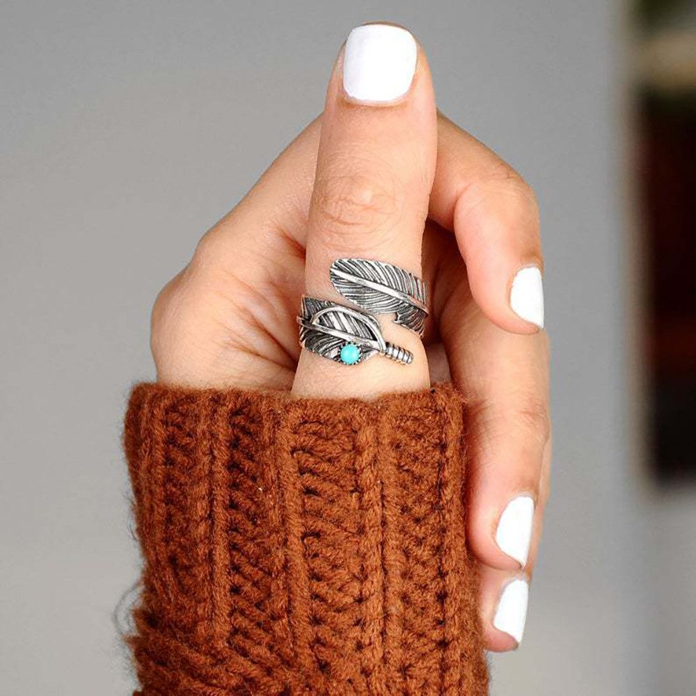 The Beauty House Fingerring Damen Vintage Ring mit Stein und Federmuster günstig online kaufen