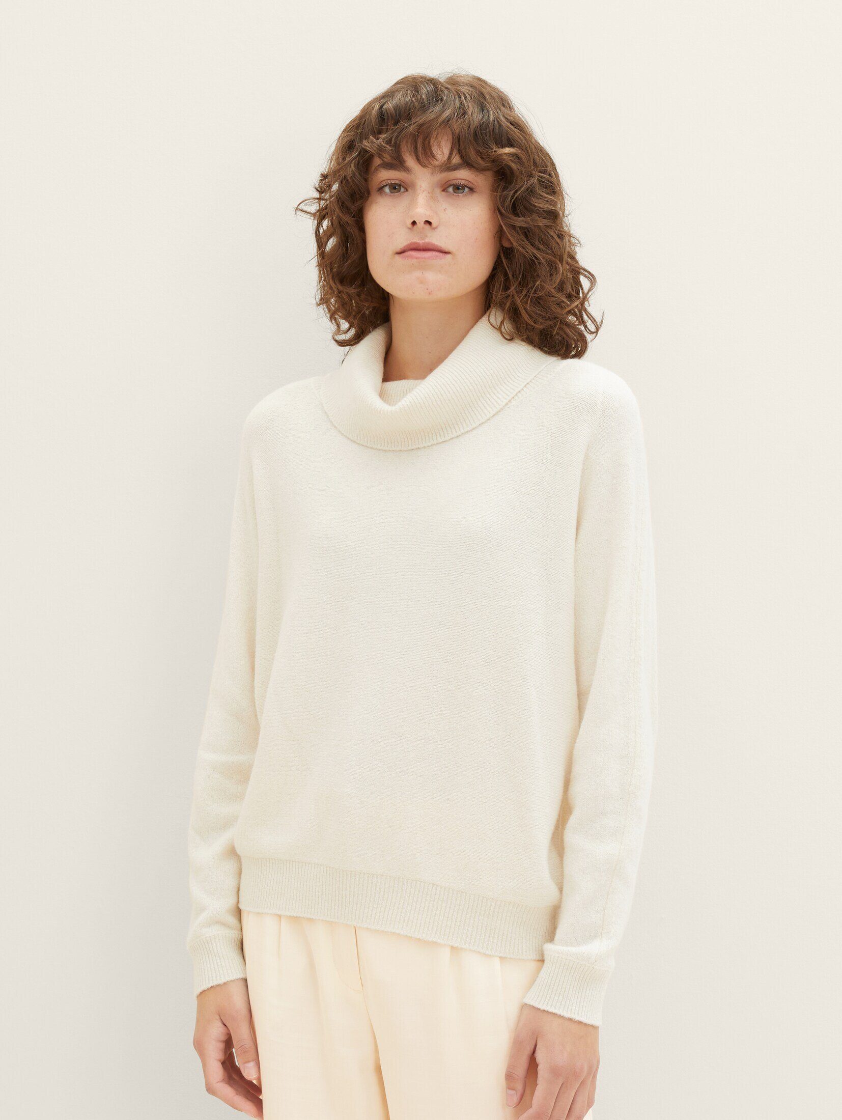 beige TOM Strickpullover mit TAILOR Rollkragen Strickpullover soft melange