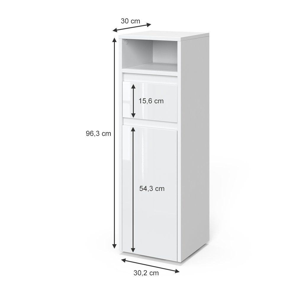 Vicco Midischrank Majest, Weiß/Weiß Hochglanz, 30.2 x 96.3 cm (1-St)