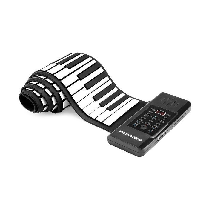FunKey Spielzeug-Musikinstrument RP-88A Rollpiano (88 Tasten Aufnahmefunktion MIDI 128 Sounds 128 Rhythmen 14 Demo Songs Li-Ionen Akku inkl. Netzteil und Sustain-Pedal) Zusammenrollbar für einfachen Transport