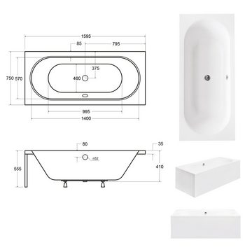 KOLMAN Badewanne Rechteck Vitae 160x75, Acrylschürze Styroporverkleidung, Ablauf VIEGA & Füße GRATIS