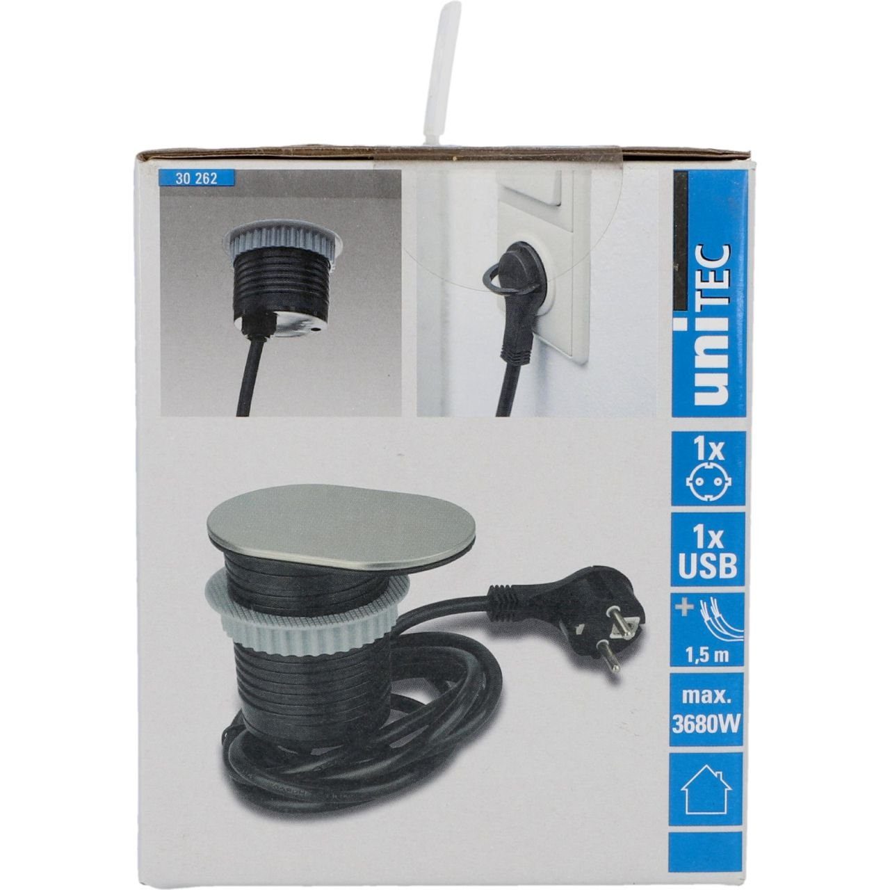 UNITEC Unitec Einbausteckdosenleiste 1-Fach 1,5m mit USB, Steckdosenleiste