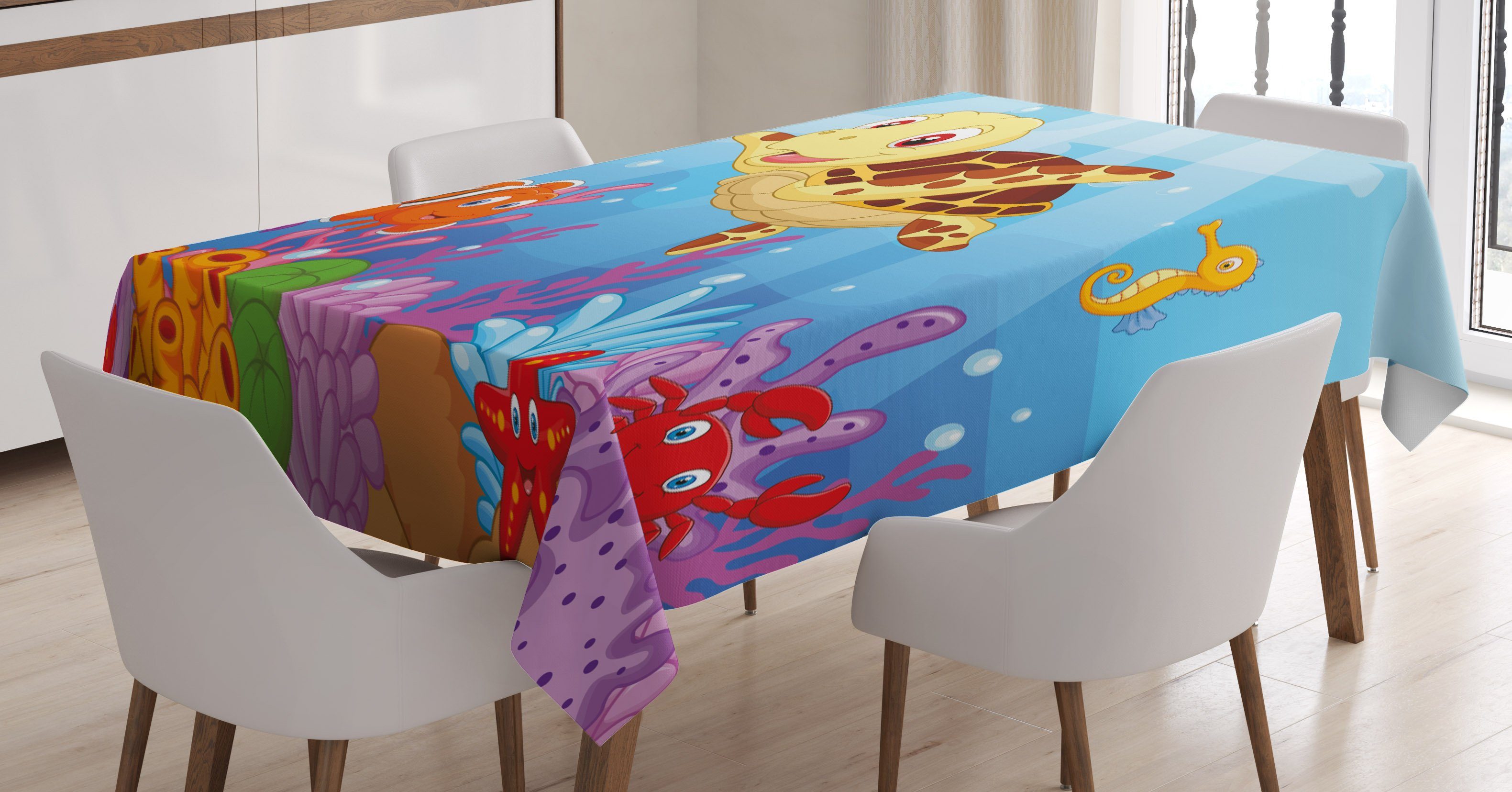 Abakuhaus Tischdecke Farbfest Waschbar Für den Außen Bereich geeignet Klare Farben, Kids Baby-Schildkröte Fische
