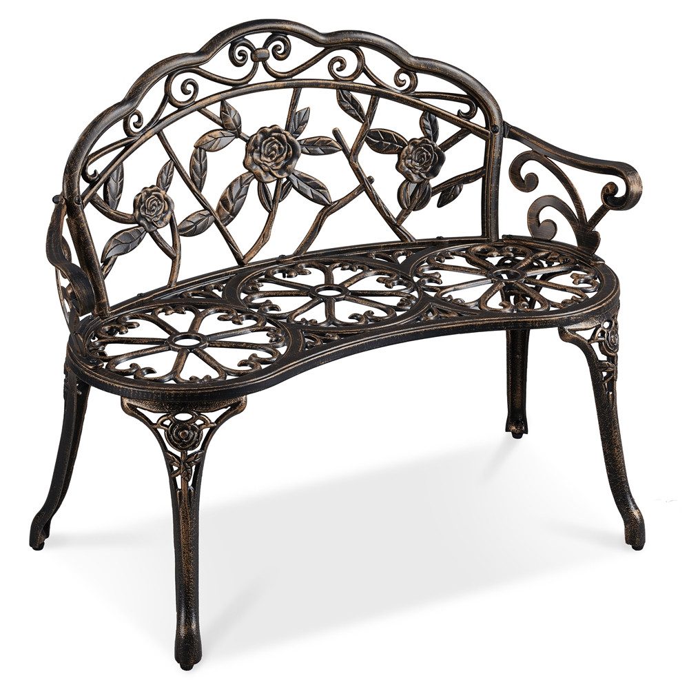 Yaheetech Gartenbank aus Aluminium mit Rosenmuster im Vintage-Stil, 2-Sitzer-Metallbank für Garten/Terrasse/Balkon