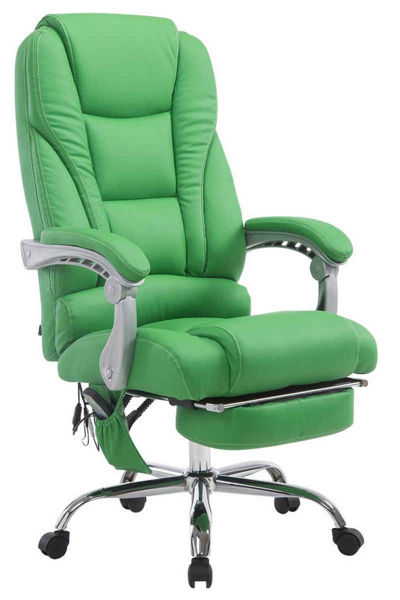 TPFLiving Bürostuhl Pacira-N mit Massagefunktion - höhenverstellbar und 360° drehbar (Schreibtischstuhl, Drehstuhl, Chefsessel, Bürostuhl XXL), Gestell: Metall chrom - Sitzfläche: Kunstleder grün