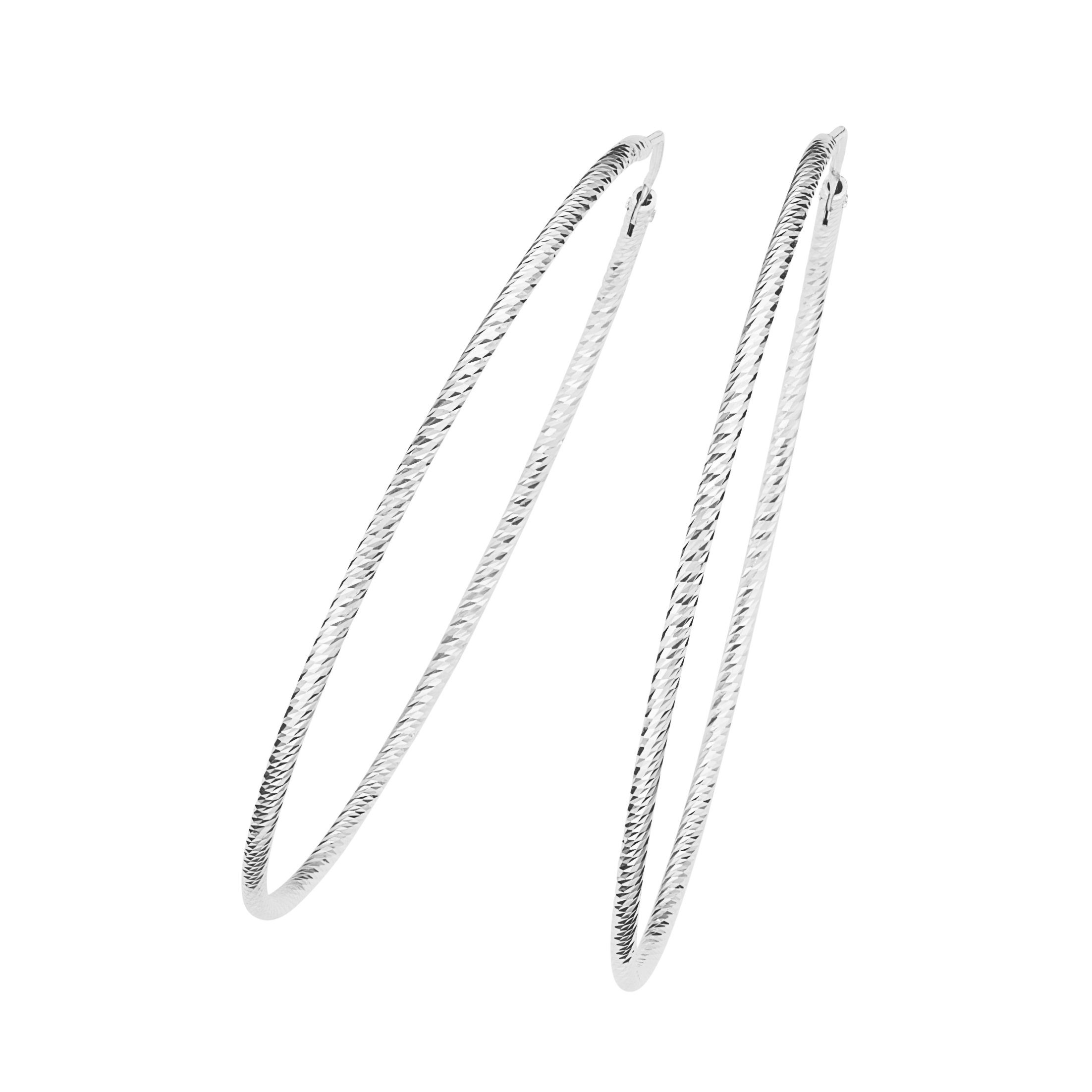 Smart Jewel Paar Creolen gerieft und diamantiert, Silber 925