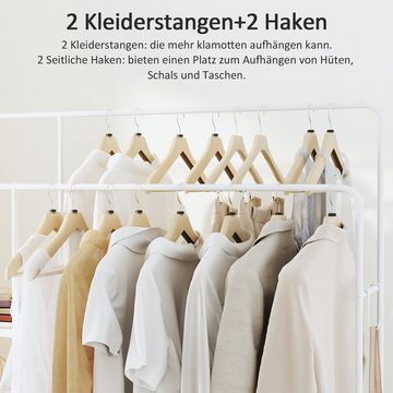 Hopibath Garderobenständer mit 4 Ablagen, 2 Kleiderstangen, 2 Haken, (Metall Weiß, 120x35x158cm), bis 146kg belastbar