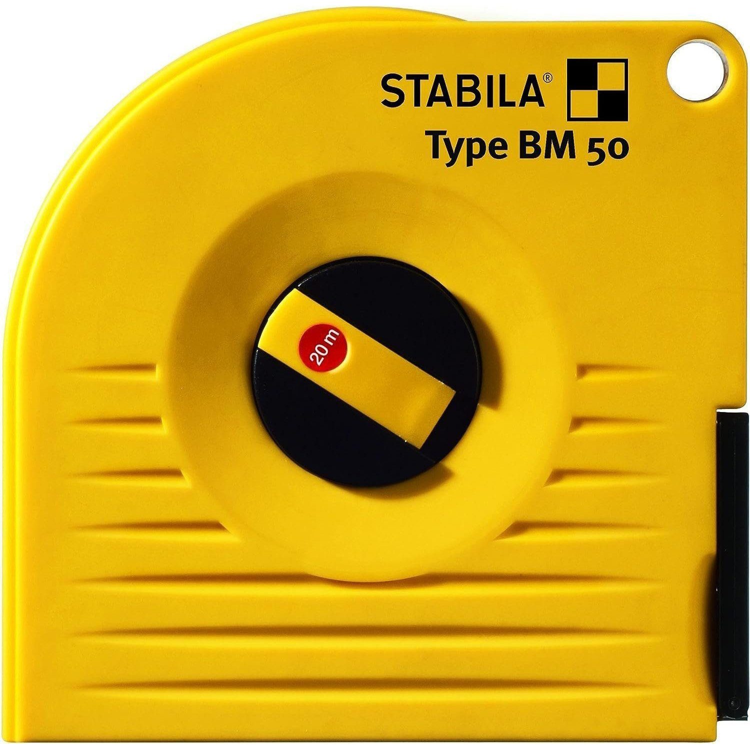 Stabila Rollbandmaß 17222 Bandmaß Maßband BM 50 W Rollmeter 30m Stahl Messband Gelb, weißlackiertes Stahl-Messband, mit Universalhaken, Genauigkeitklasse 2