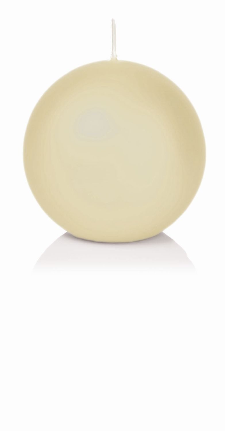 INNA-Glas Kugelkerze MAEVA in Cellophanfolie, creme, Ø7 cm, 25h - Made in Germany