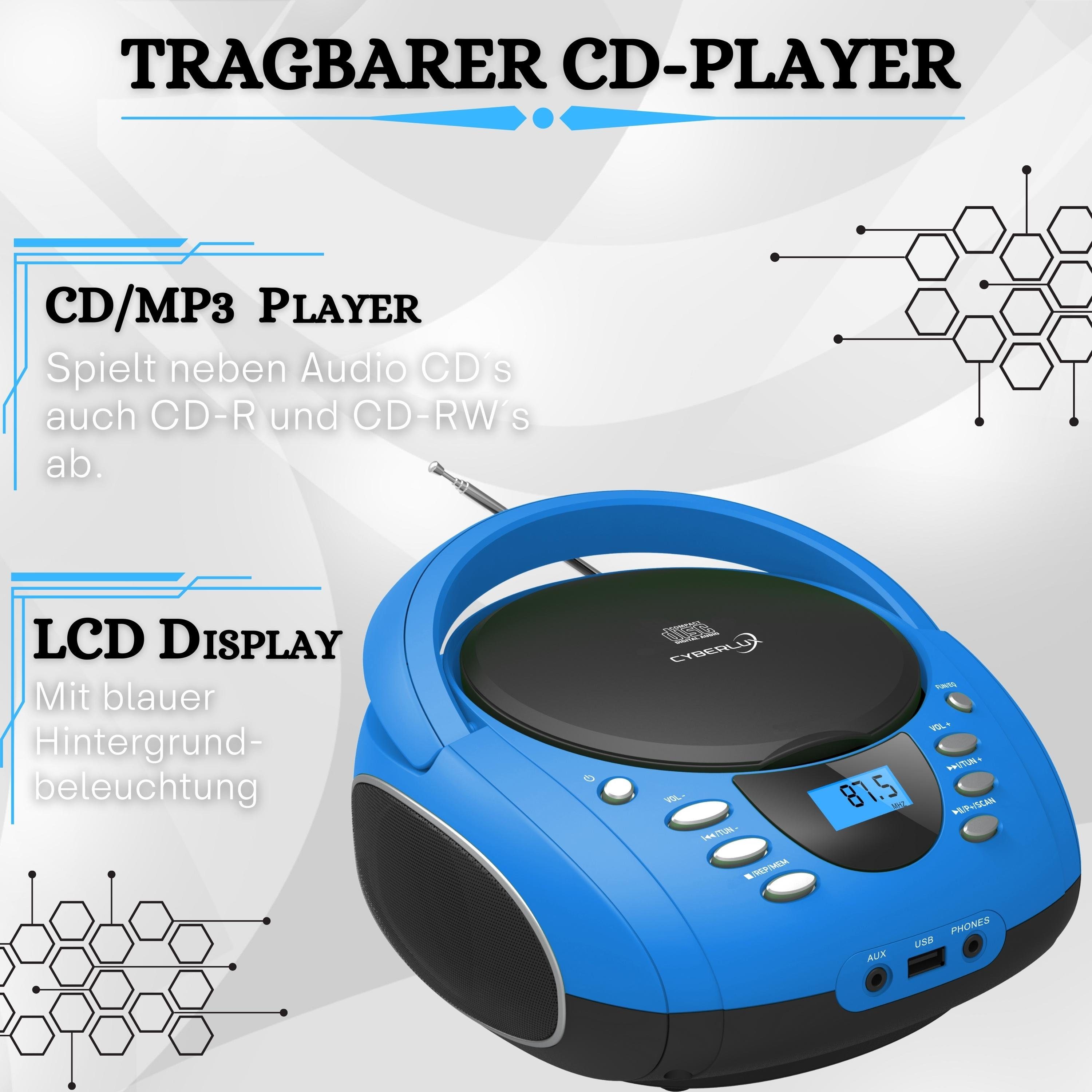 Cyberlux CL-710 tragbarer CD-Player (CD, USB) CD Player FM mit Musikbox, Kinder MP3 Boombox, tragbar, Radio