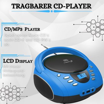Cyberlux CL-710 tragbarer CD-Player (CD, Kinder CD Player tragbar, Boombox, Musikbox, FM Radio mit MP3 USB)