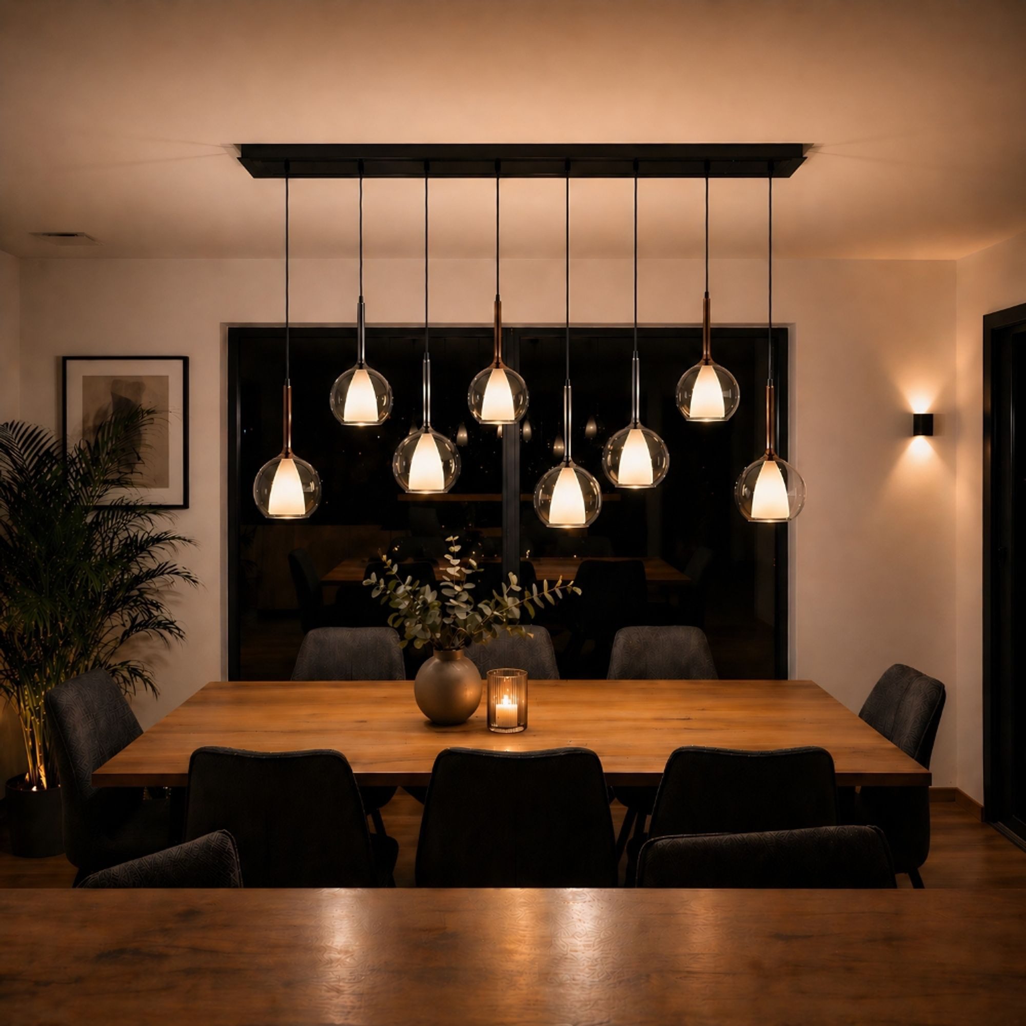 s.luce Pendelleuchte Belluna Esstischleuchte 8-flammig 160cm 2-reihig Rauch