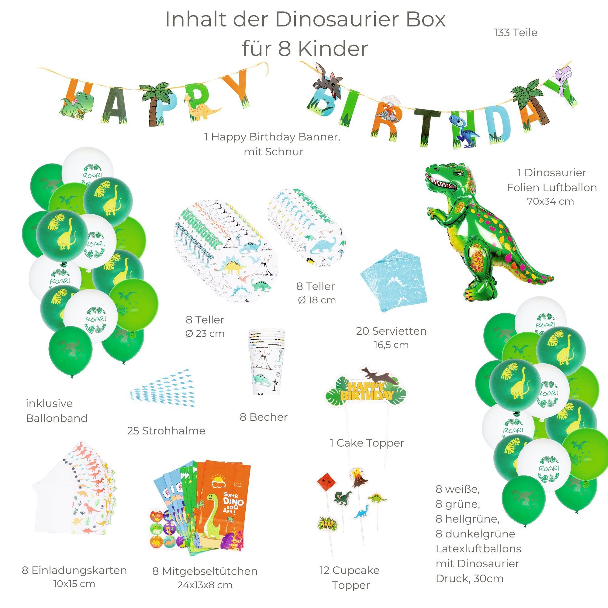 Set Mottobox little - aus einem 133 Teile Kinder, 8 für Birthday Birthday little Kindergeburtstag, für Papierdekoration Dinosaurier