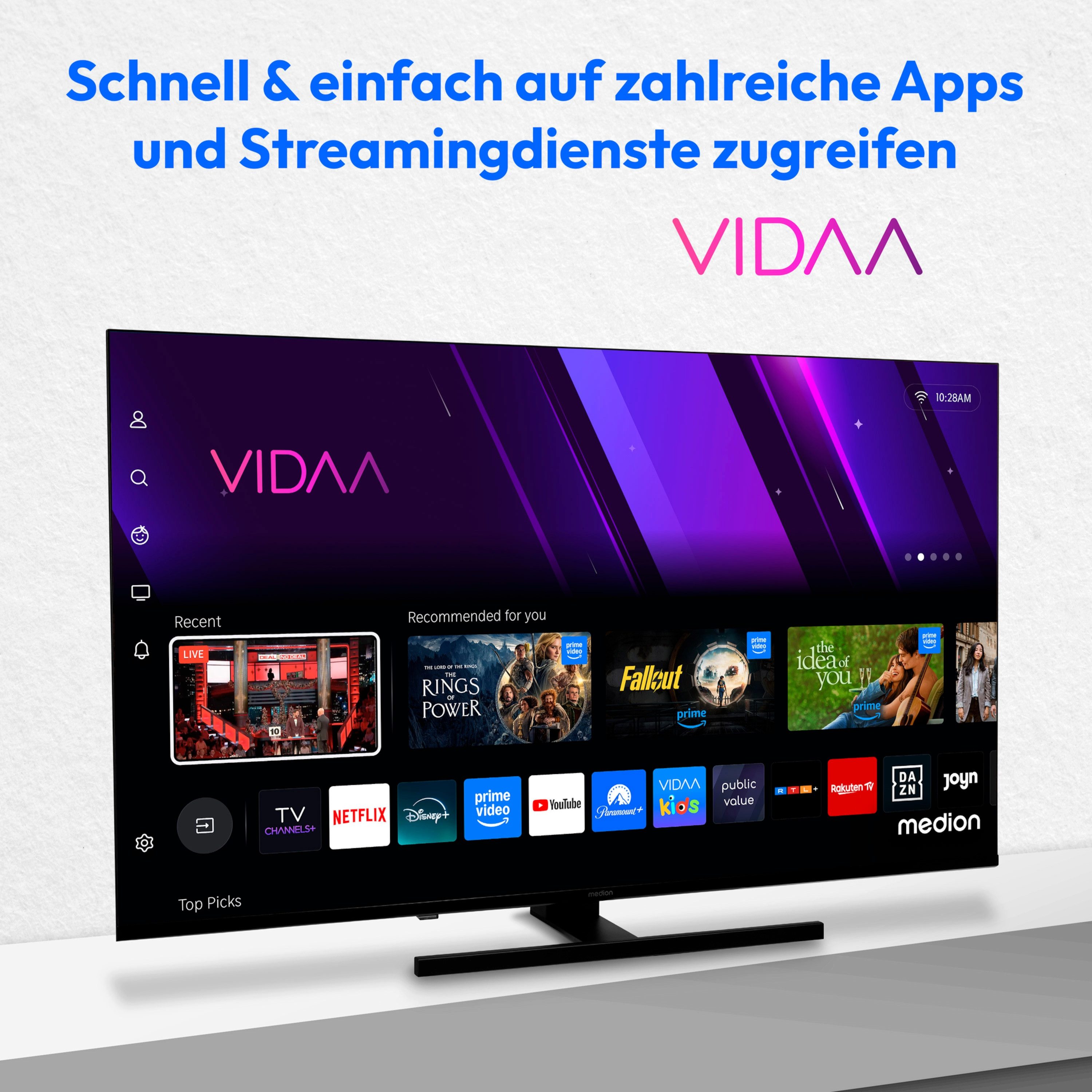 Medion® MD855600 QLED-Fernseher (138.8 cm/55 Zoll, 4K Ultra HD, Smart-TV, Dolby Vision, Dolby Atmos, Netflix, HBO Max, Prime Video, Disney+, WOW)