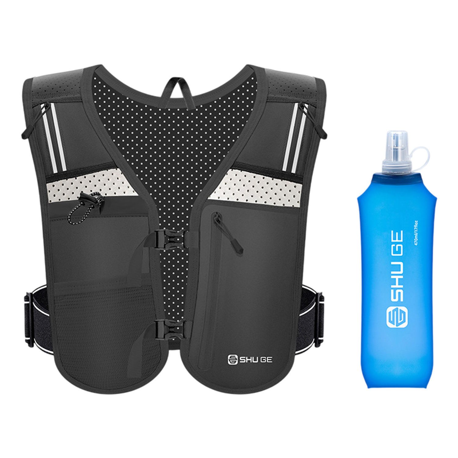 Funktionsweste Reflektierende Laufweste,mit 470 ml Wasserflasche,Atmungsaktiv