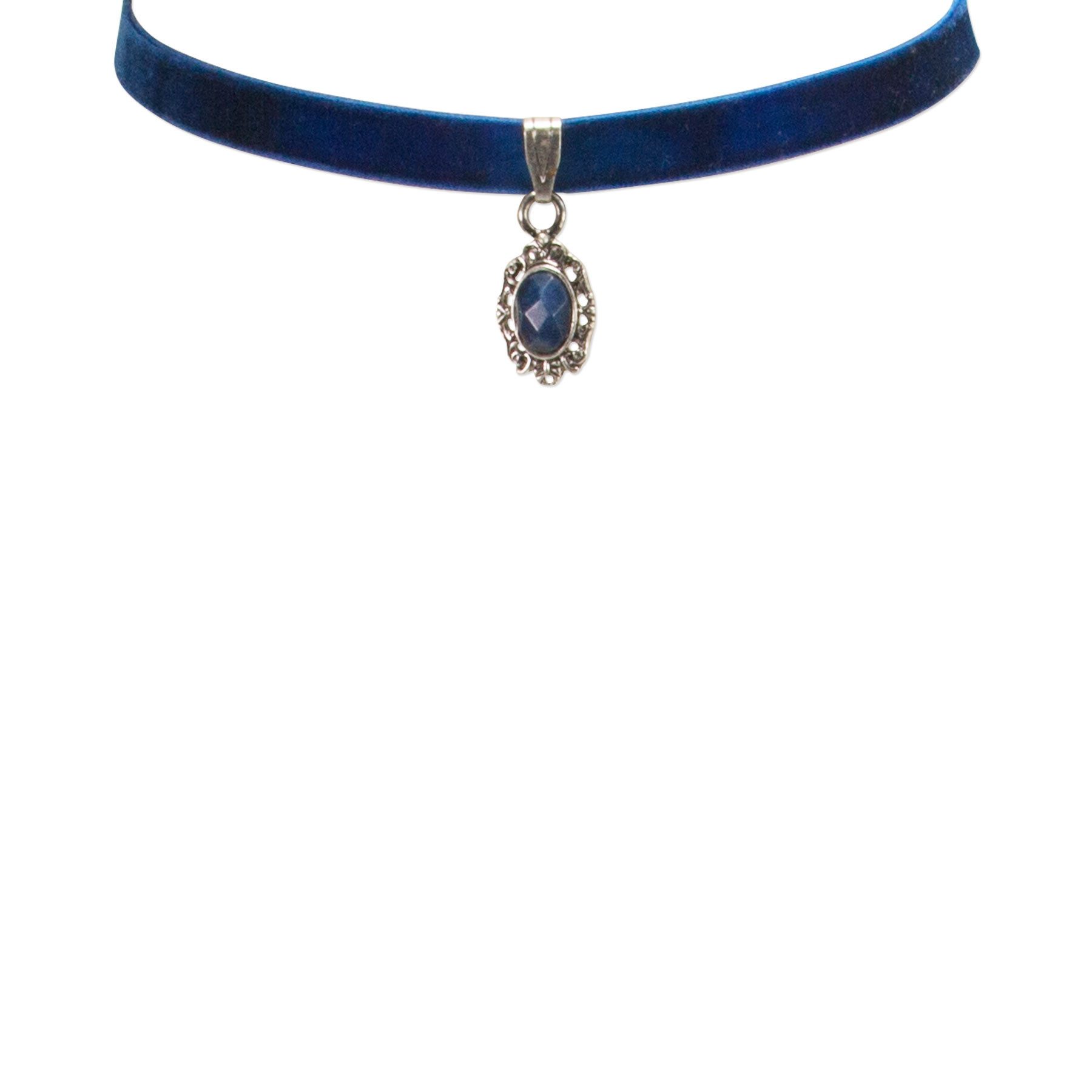 Alpenflüstern Choker Samt-Kropfband Trachten-Stein (blau), - nostalgische Trachtenkette enganliegend, Halskette elastisch, elegan – Bild 3 von 5