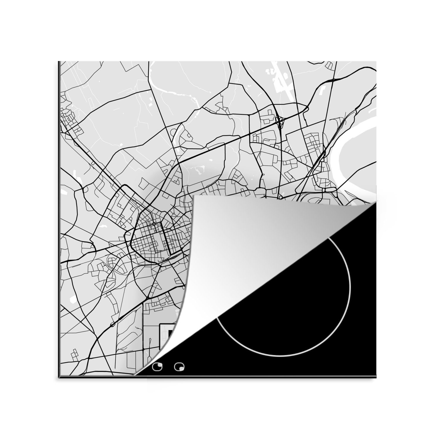 MuchoWow Herdblende-/Abdeckplatte Karte - Deutschland - Krefeld - Karte - Stadtplan, Vinyl, (1 tlg), 78x78 cm, Ceranfeldabdeckung, Arbeitsplatte für küche