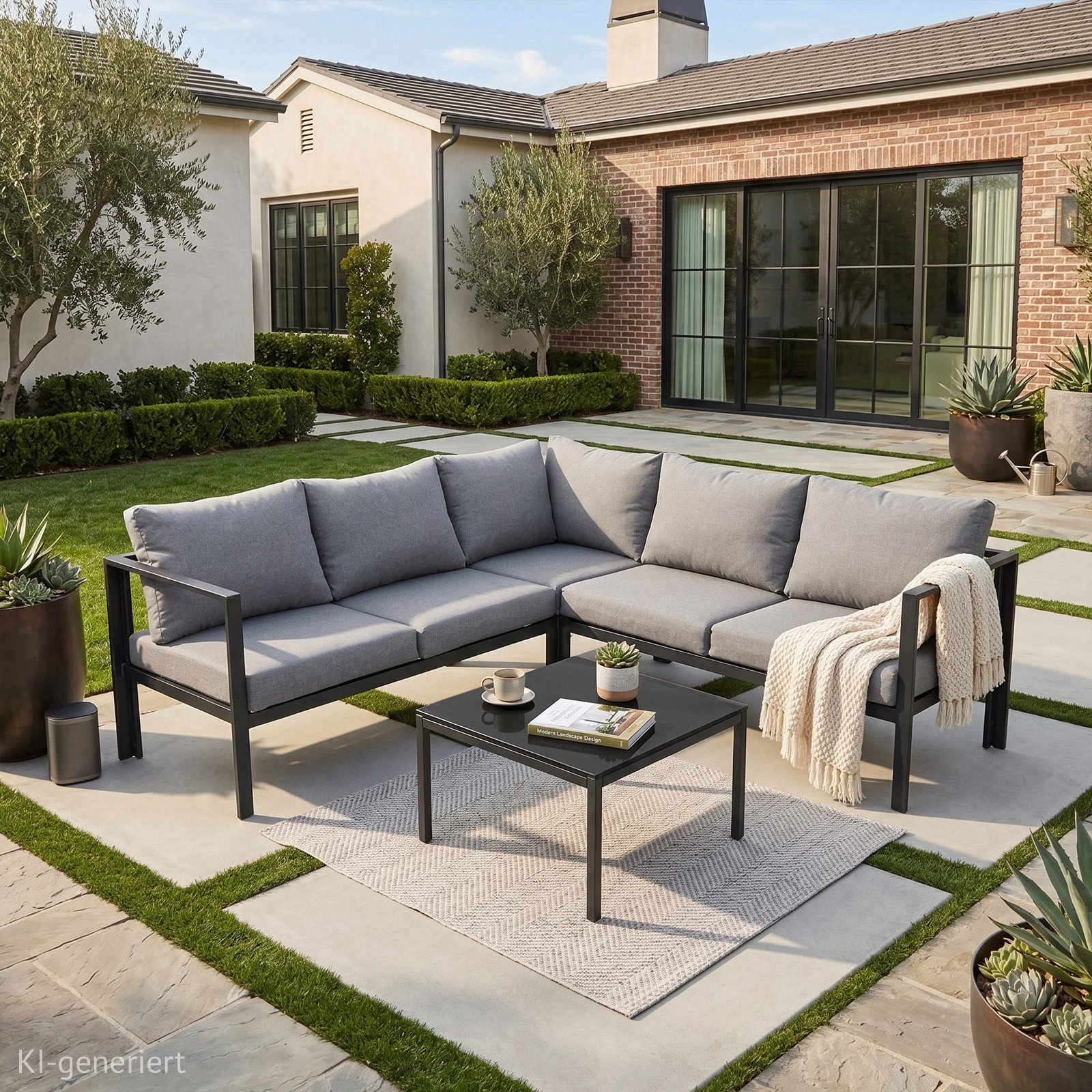 SVITA Gartenlounge-Set MISSOURI, (Set, Modulares Ecksofa mit Tisch), 4-tlg. Outdoor Sofa, Schwarz / Grau